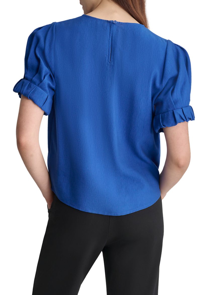Womens Short Sleeve Pleat Front Blouse