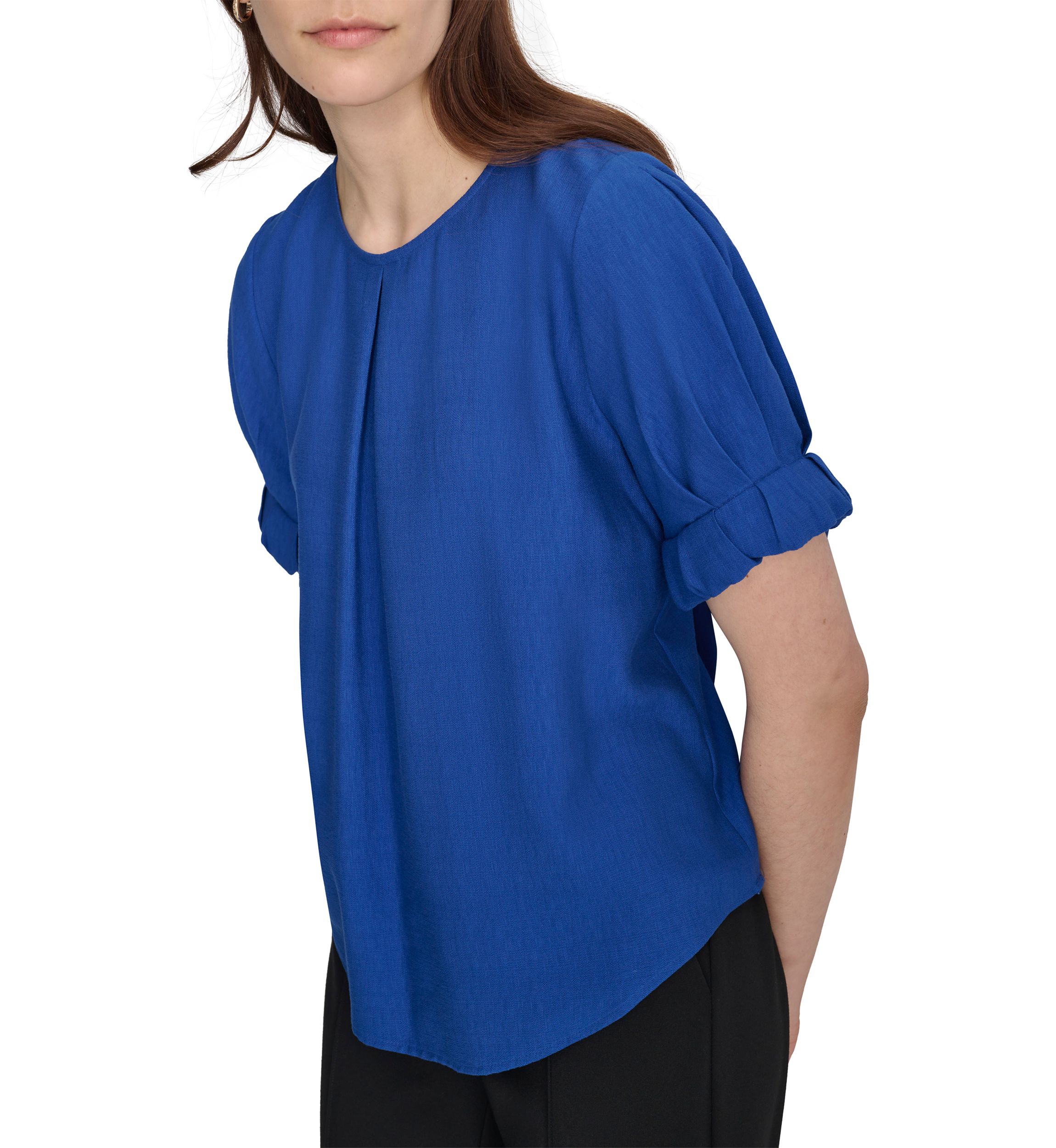 Womens Short Sleeve Pleat Front Blouse