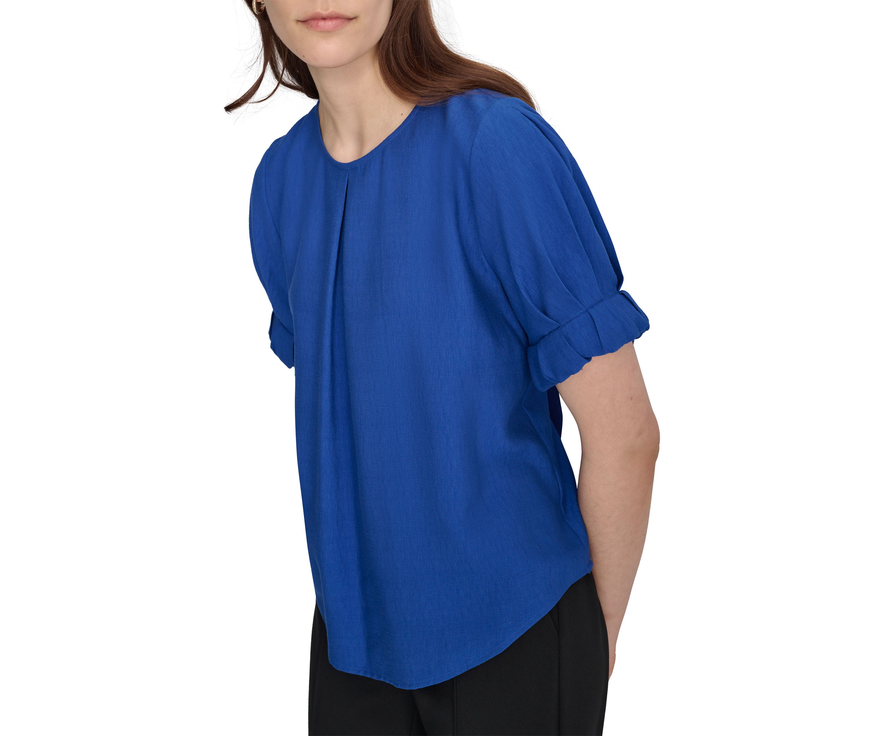 Womens Short Sleeve Pleat Front Blouse