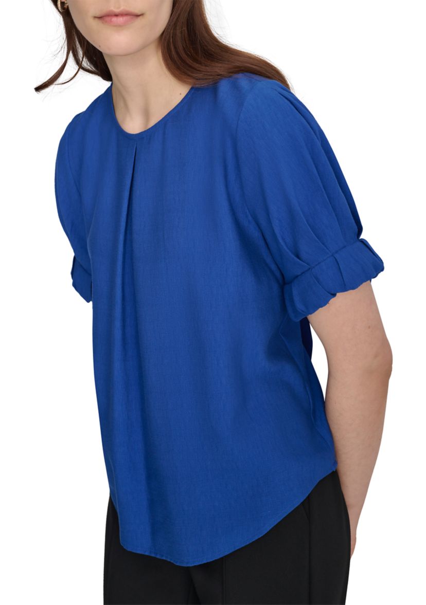 Womens Short Sleeve Pleat Front Blouse