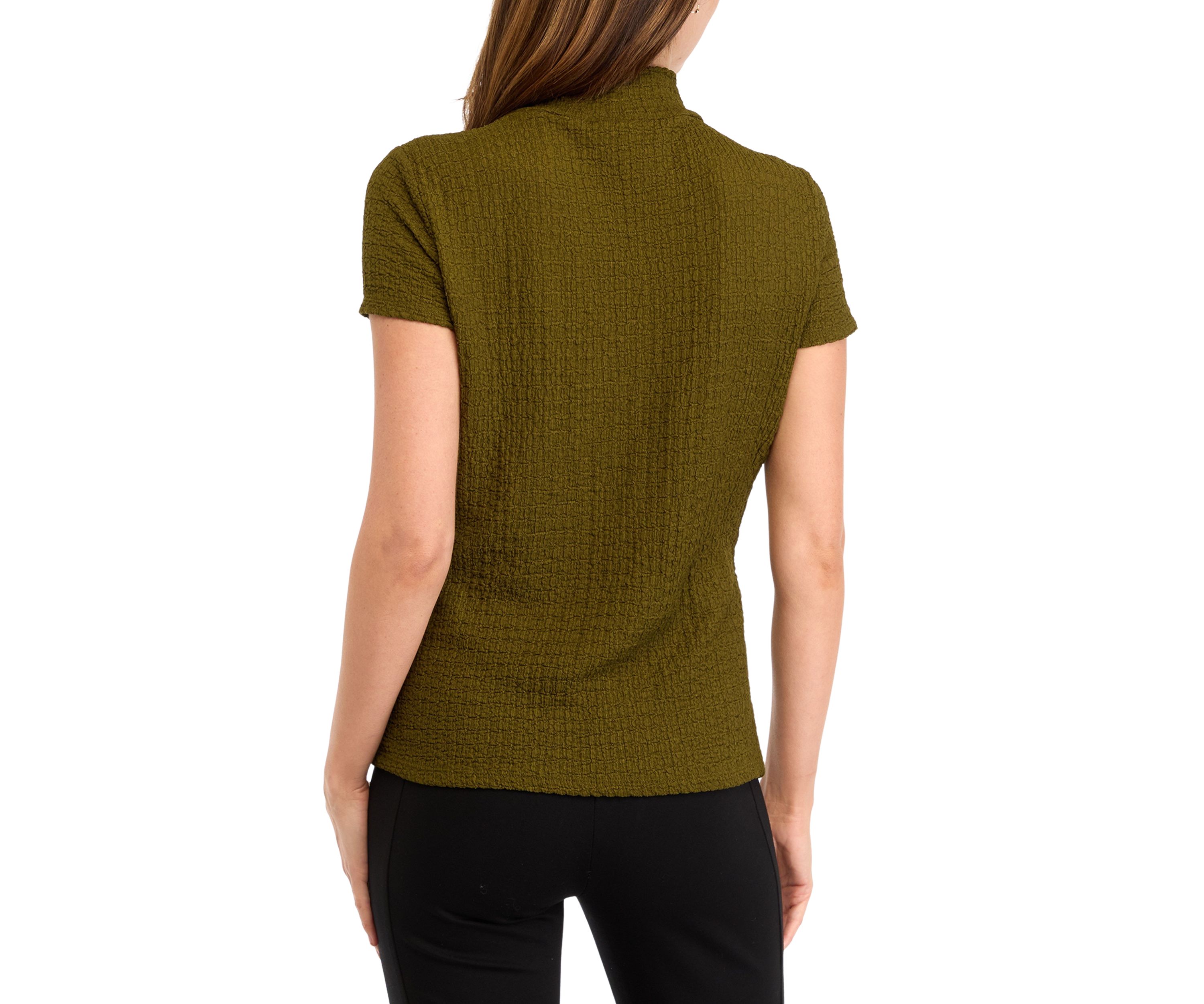 Womens Cap Sleeve Textured Mock Neck Top 