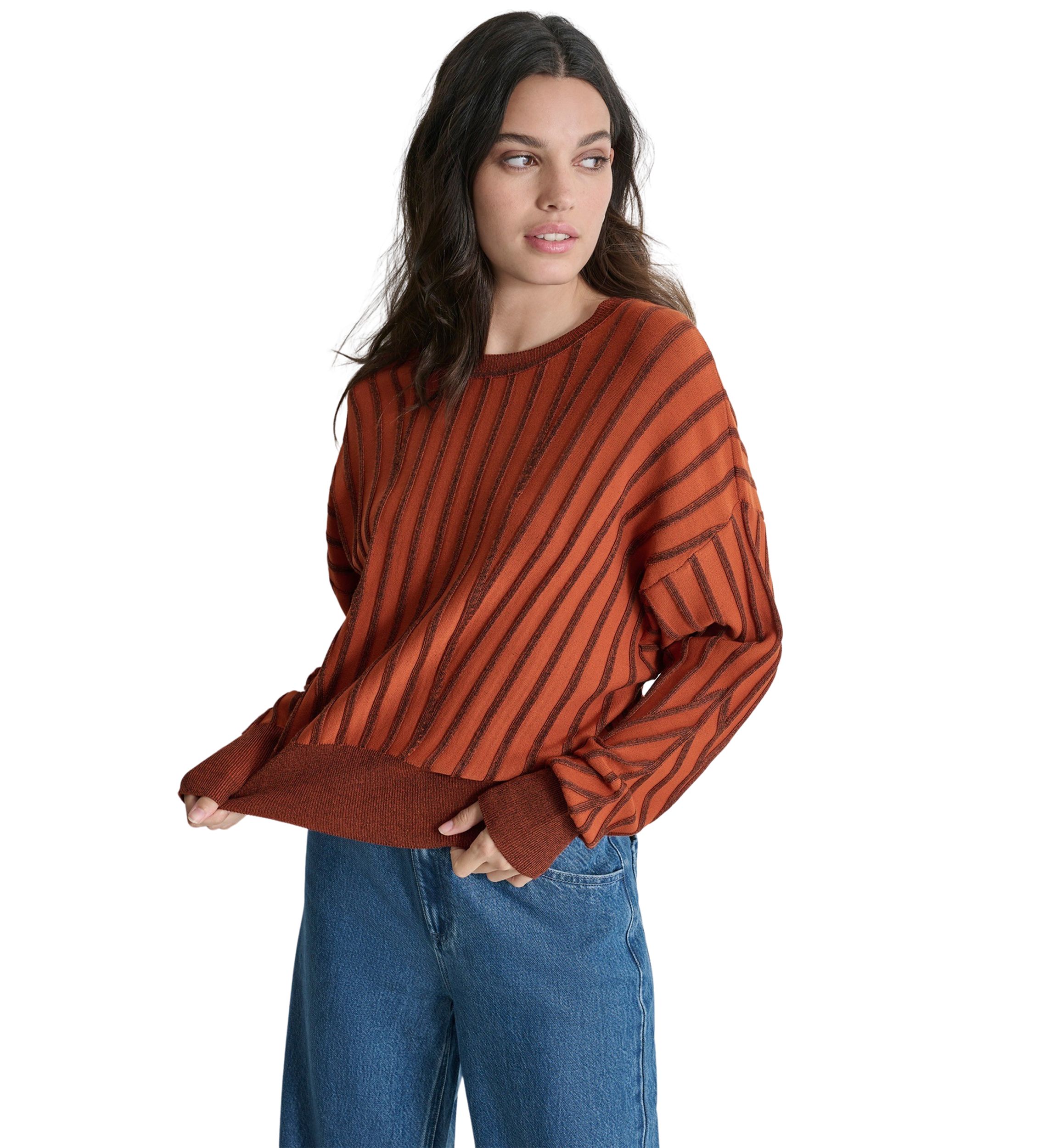 Womens Long Sleeve Ribbed Dolman Sweater
