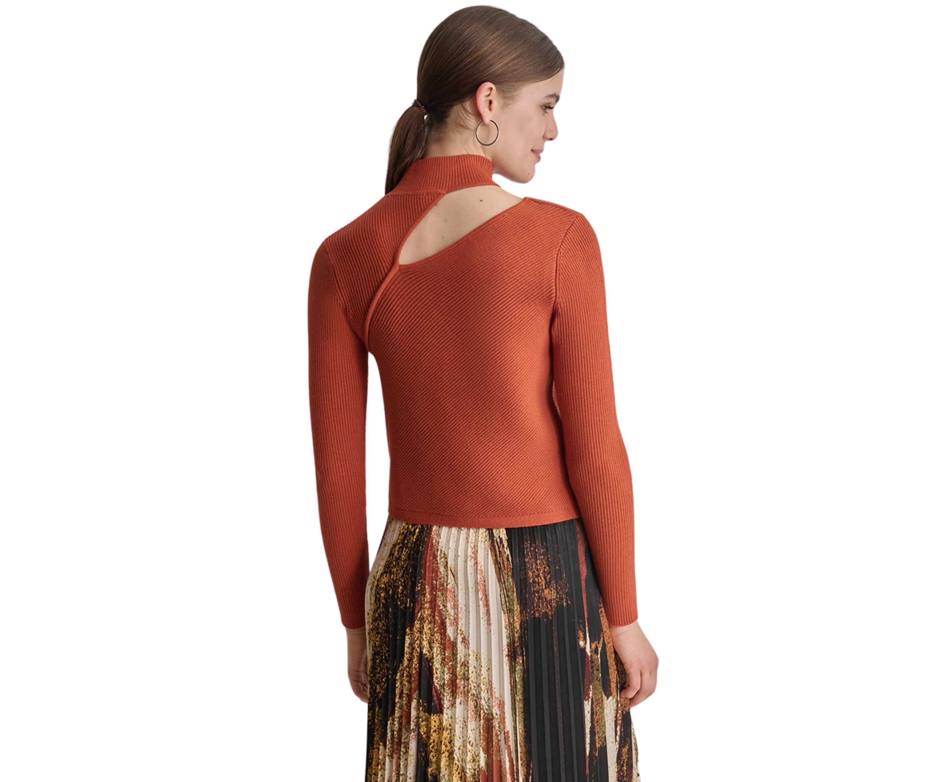Womens Long Sleeve Mock Neck Cut Out Ribbed Sweater