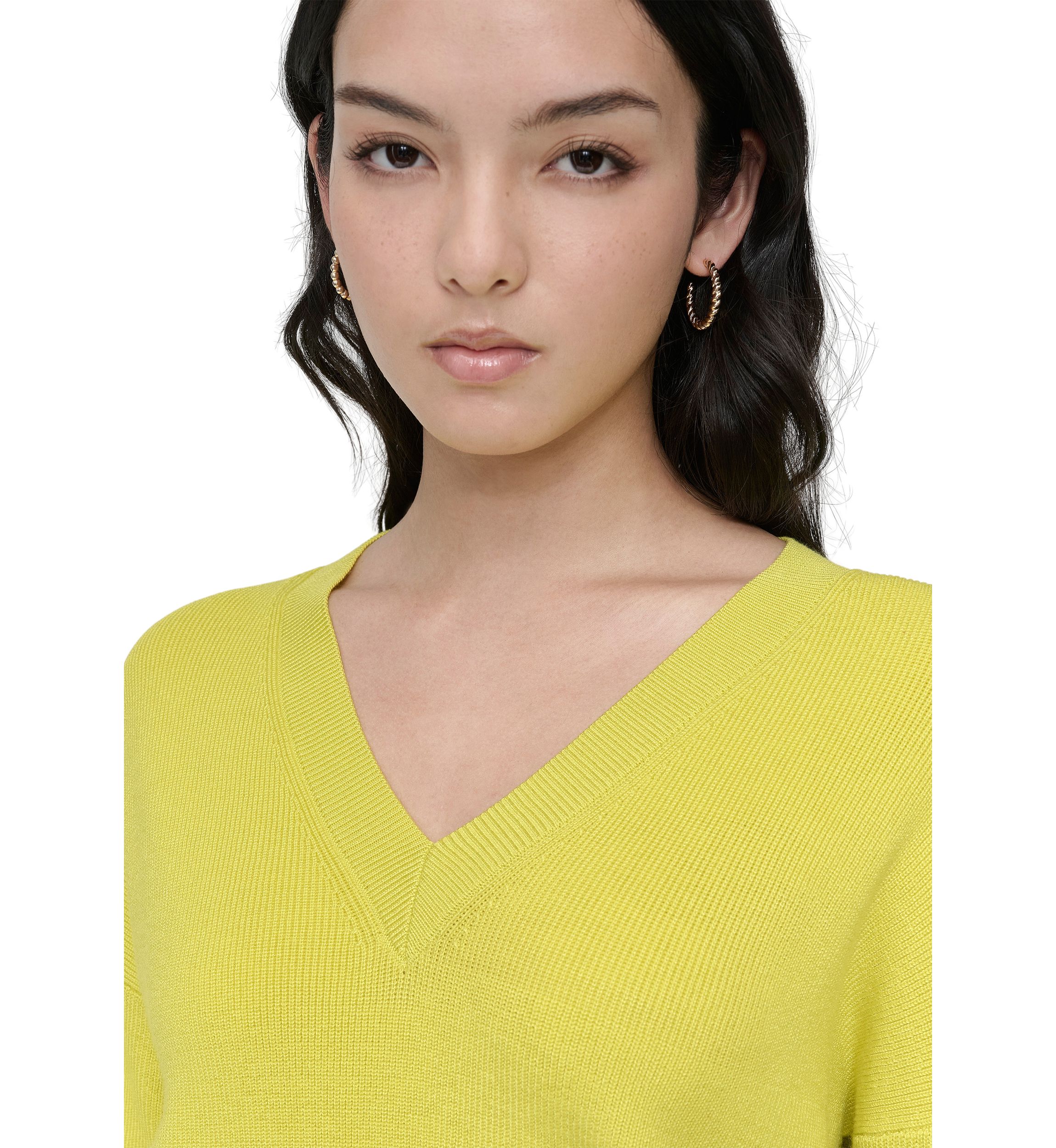Womens V-Neck Woven Pocket Athletic Sweater