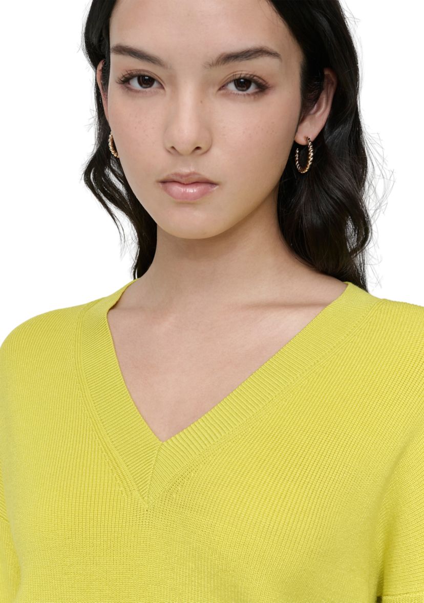 Womens V-Neck Woven Pocket Athletic Sweater