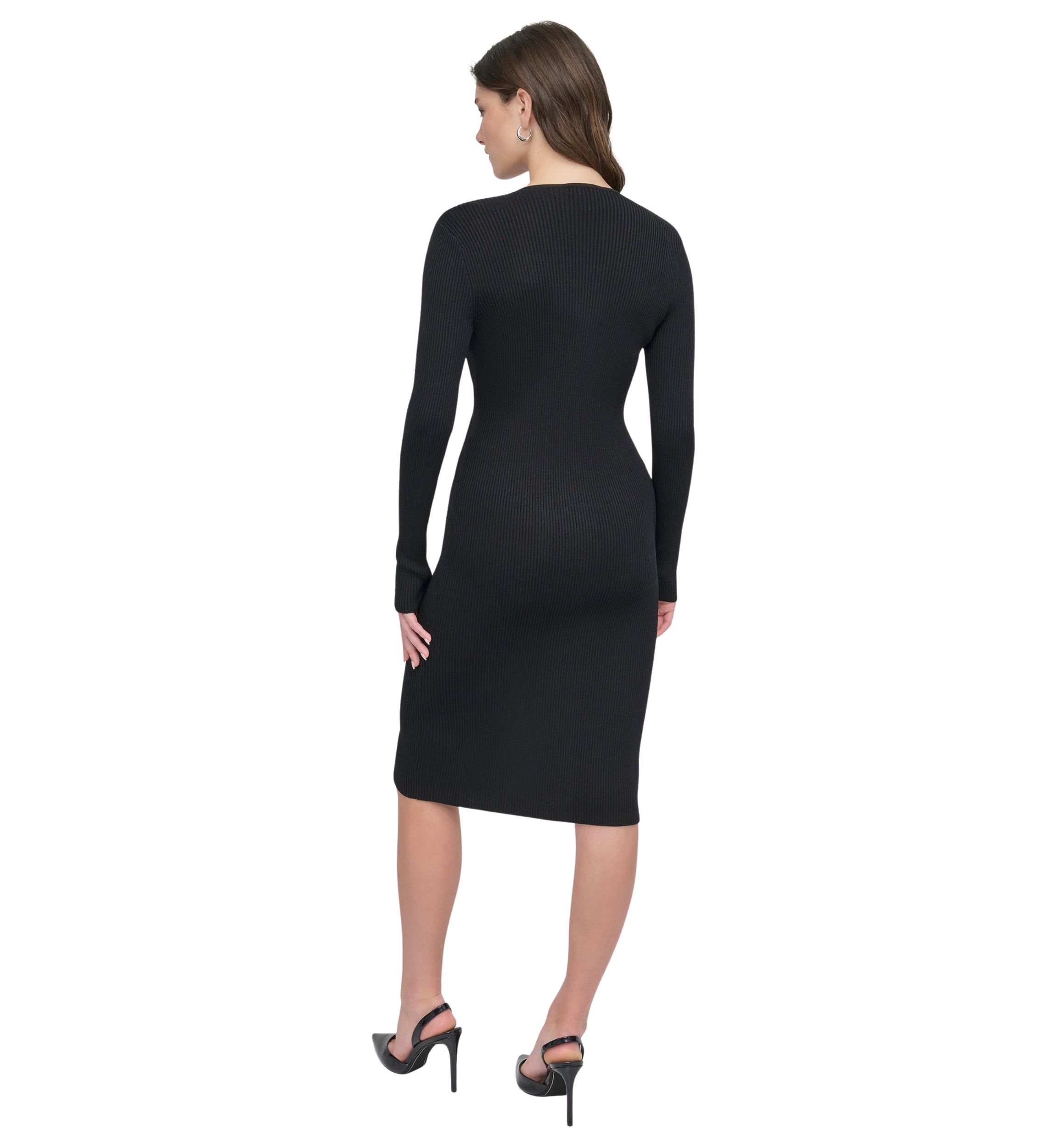 Womens Long Sleeve Zip Front Ribbed Dress