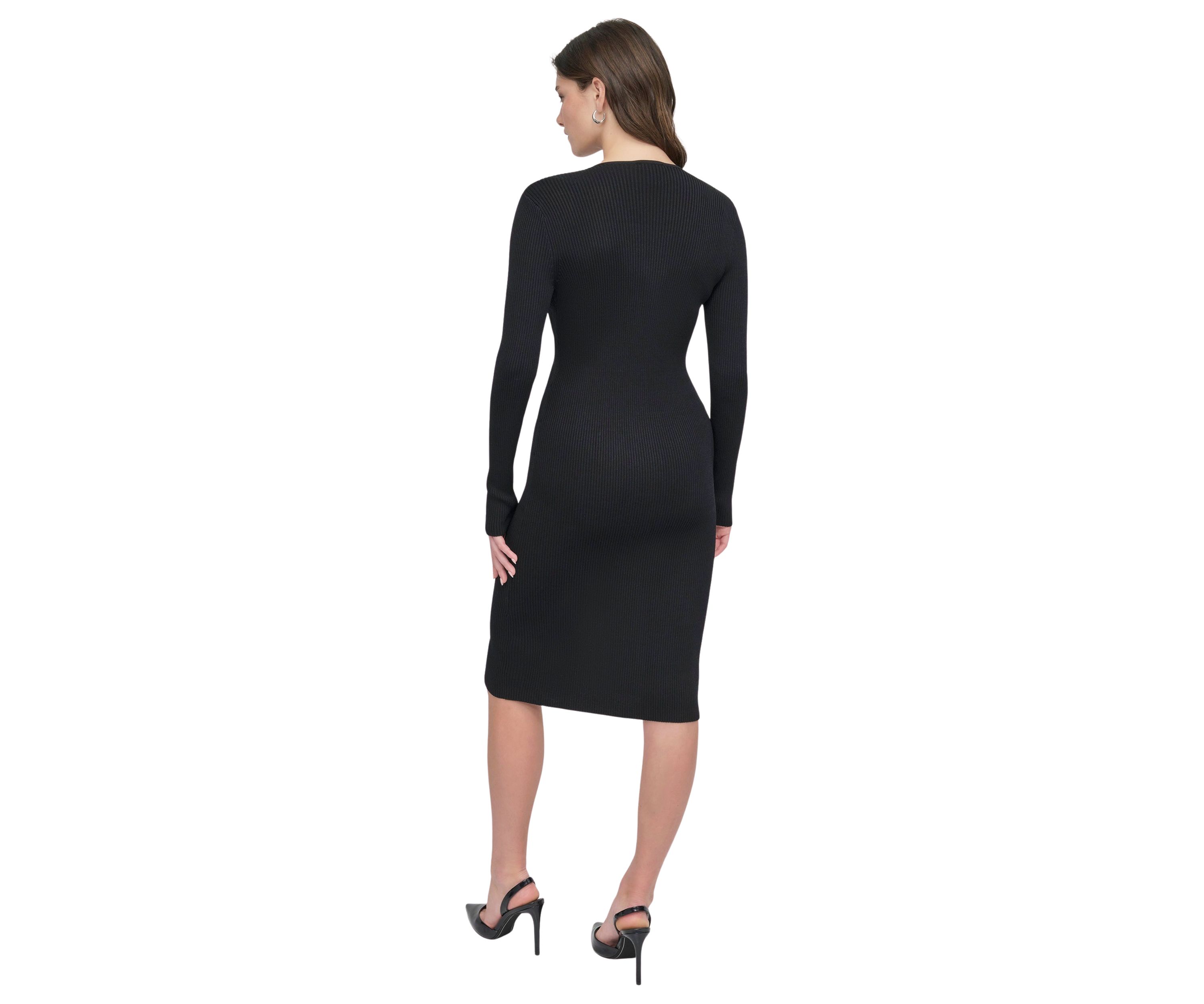 Womens Long Sleeve Zip Front Ribbed Dress
