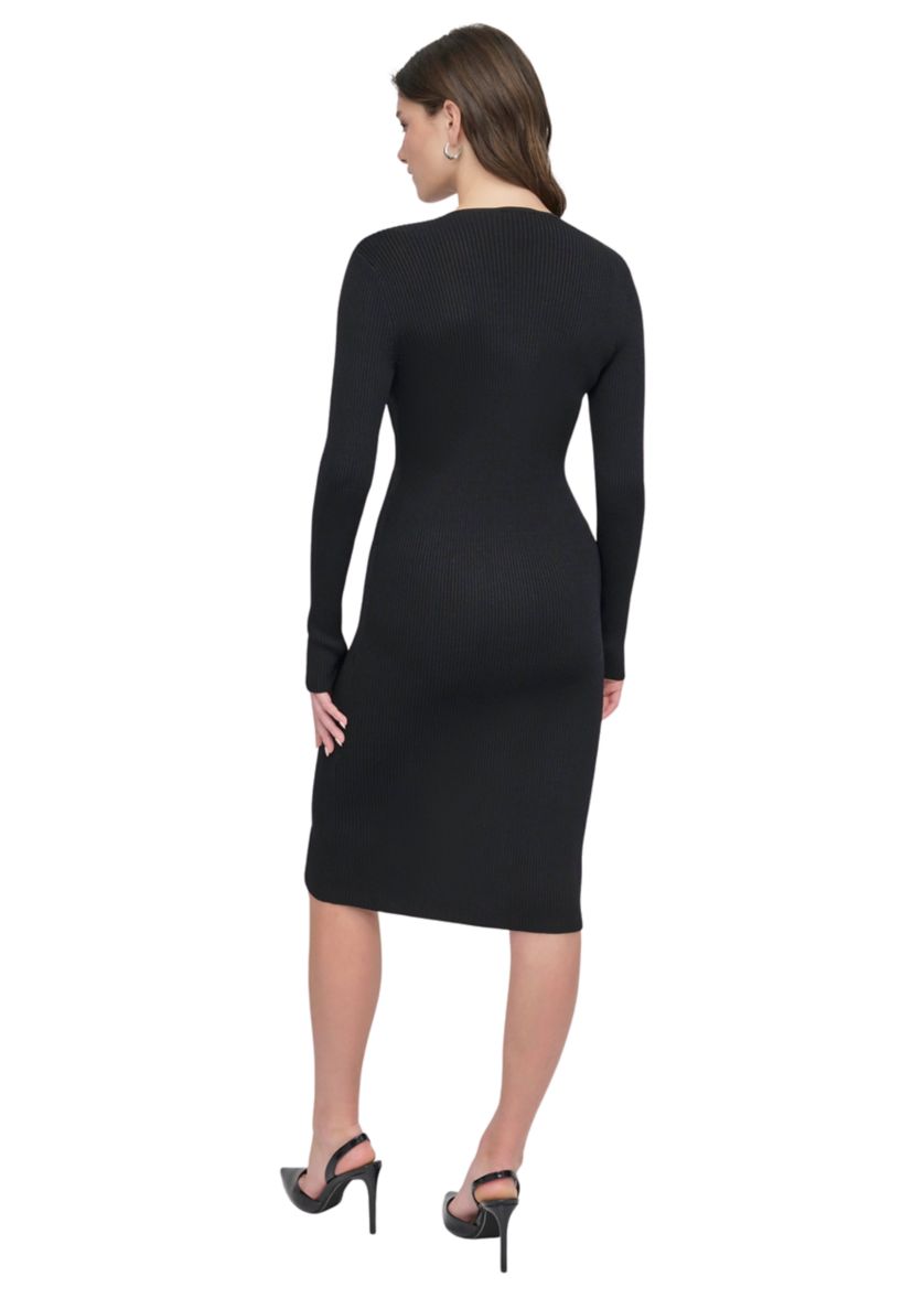Womens Long Sleeve Zip Front Ribbed Dress