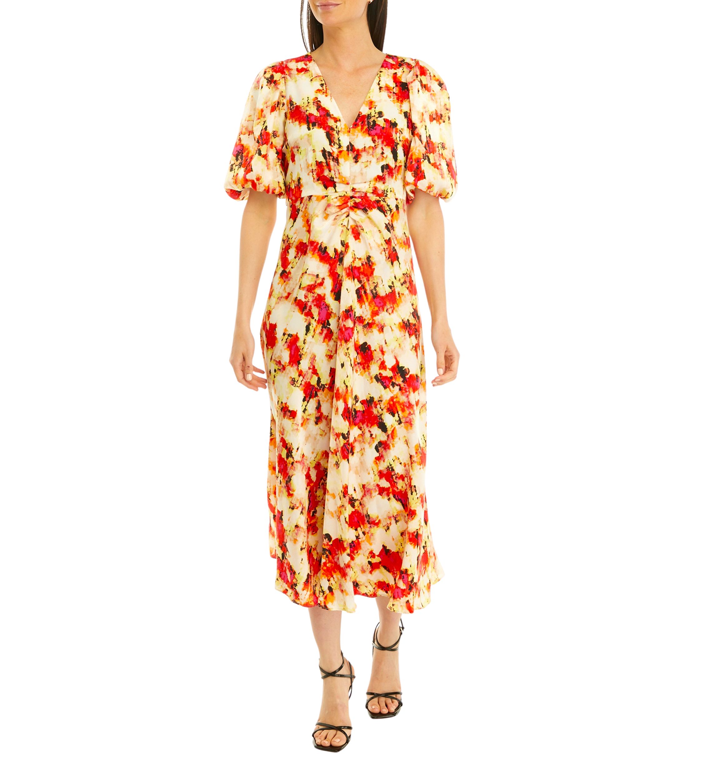 Womens Ruched V-Neck Dress