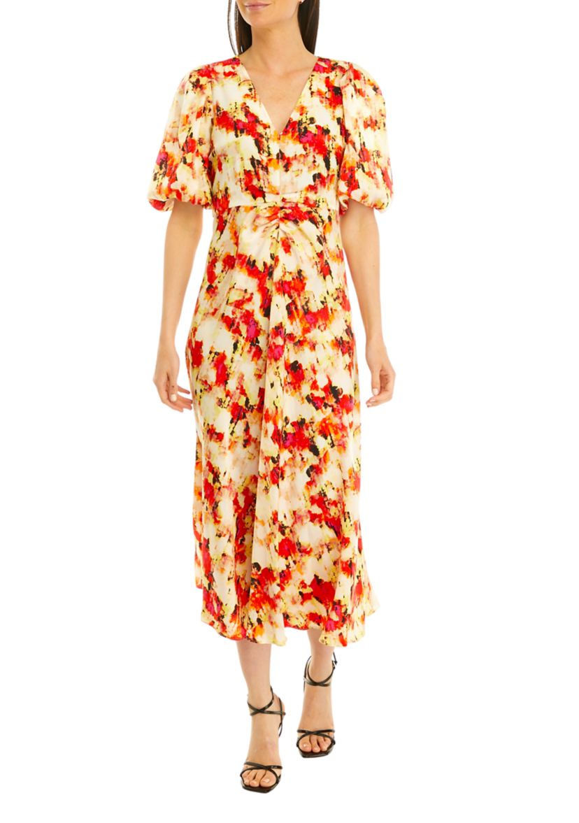 Womens Ruched V-Neck Dress
