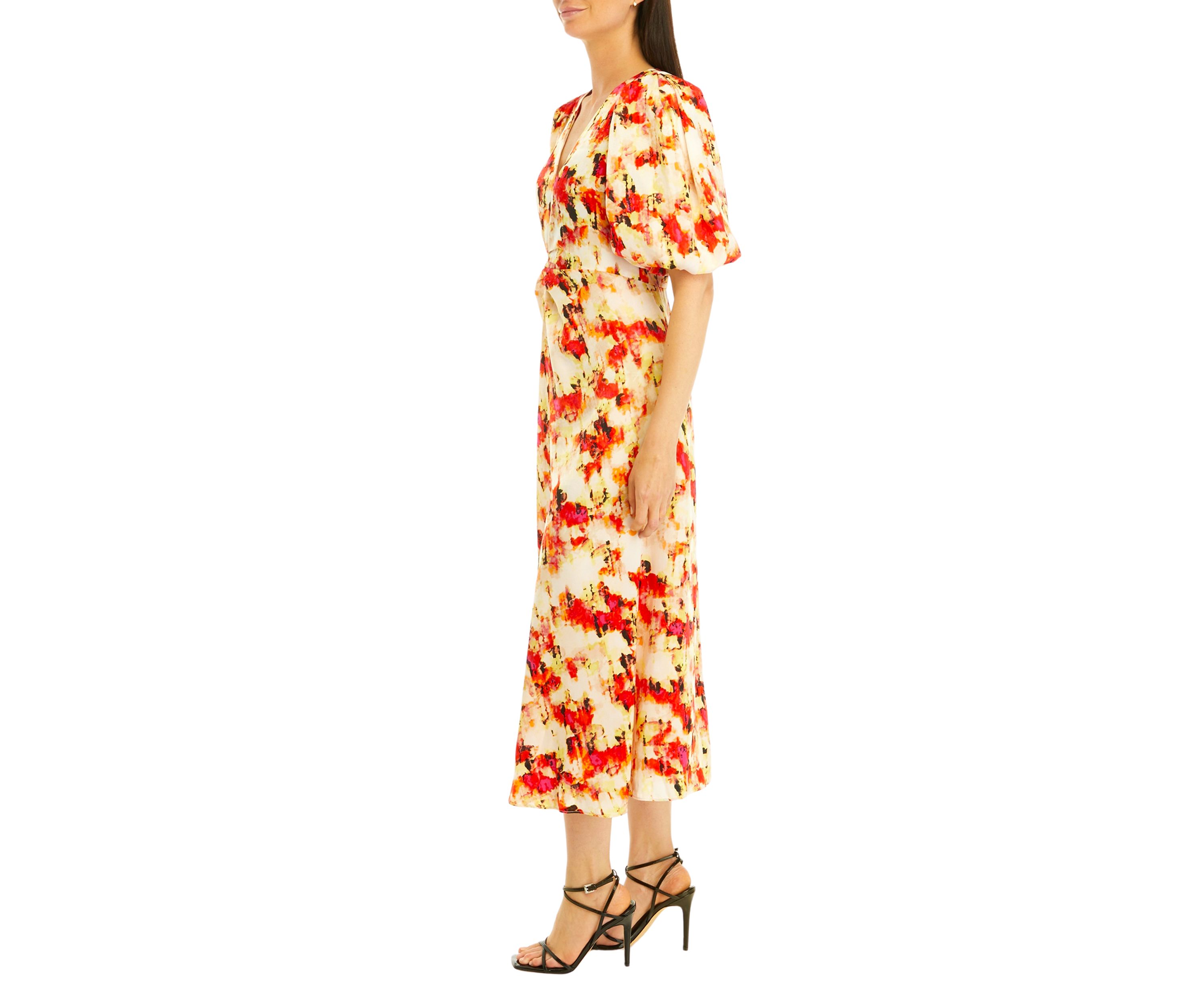 Womens Ruched V-Neck Dress