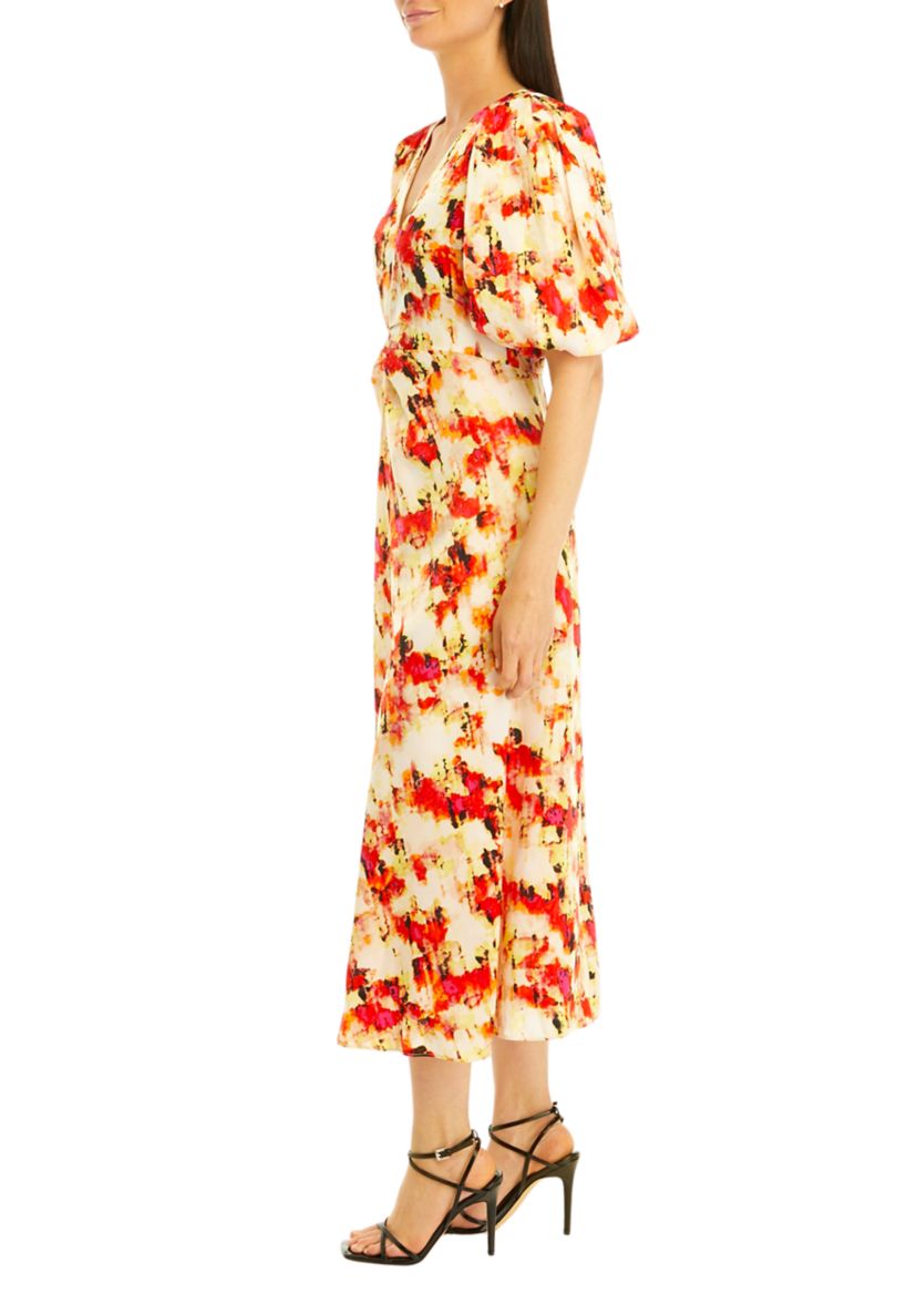 Womens Ruched V-Neck Dress