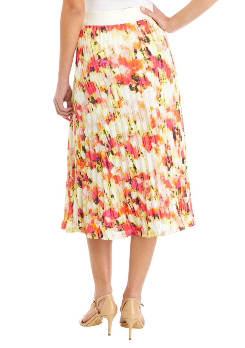 Womens Pleated Floral Midi Skirt