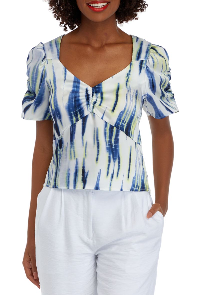 Womens Short Sleeve Ruched Tie Dye Blouse