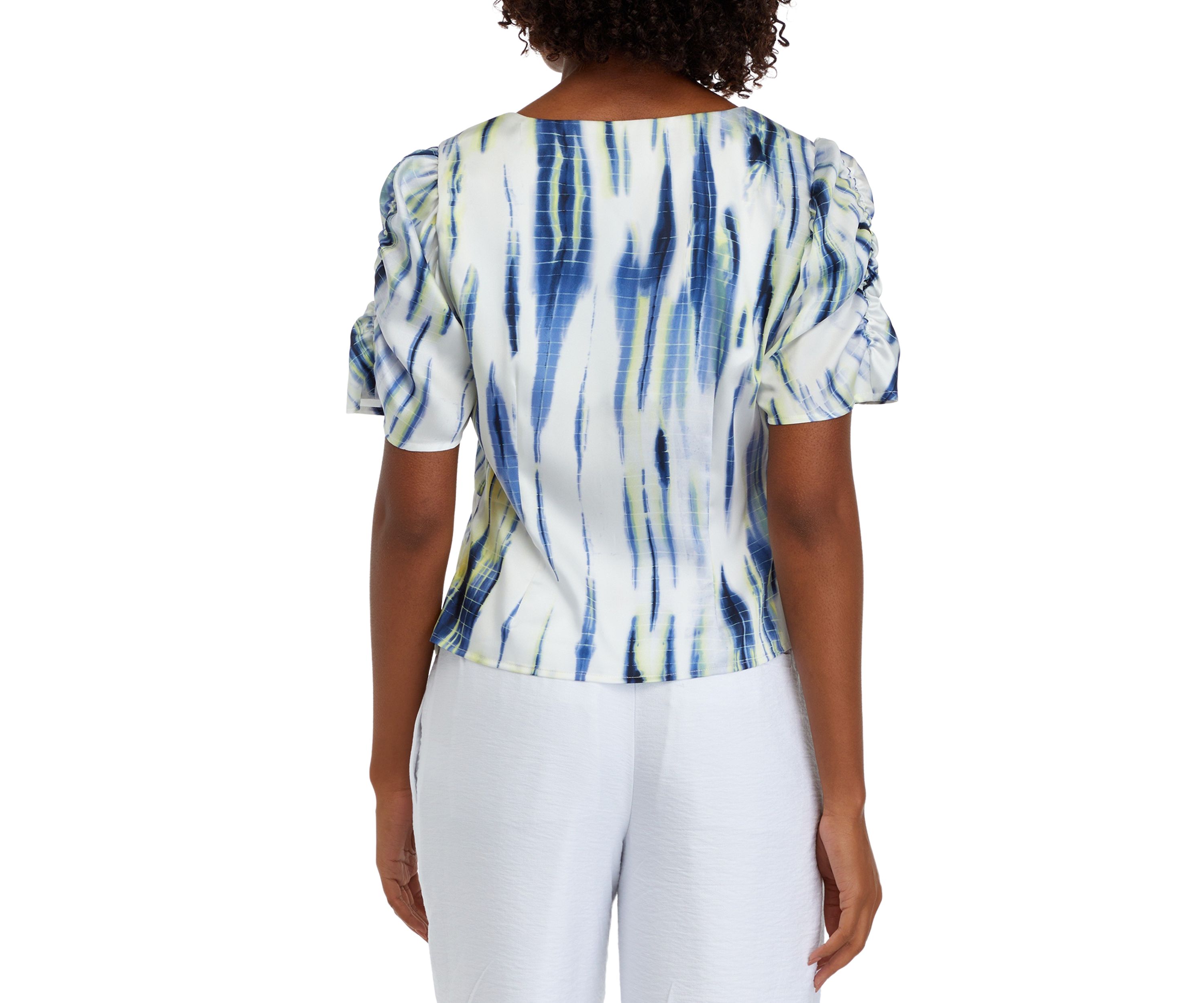 Womens Short Sleeve Ruched Tie Dye Blouse
