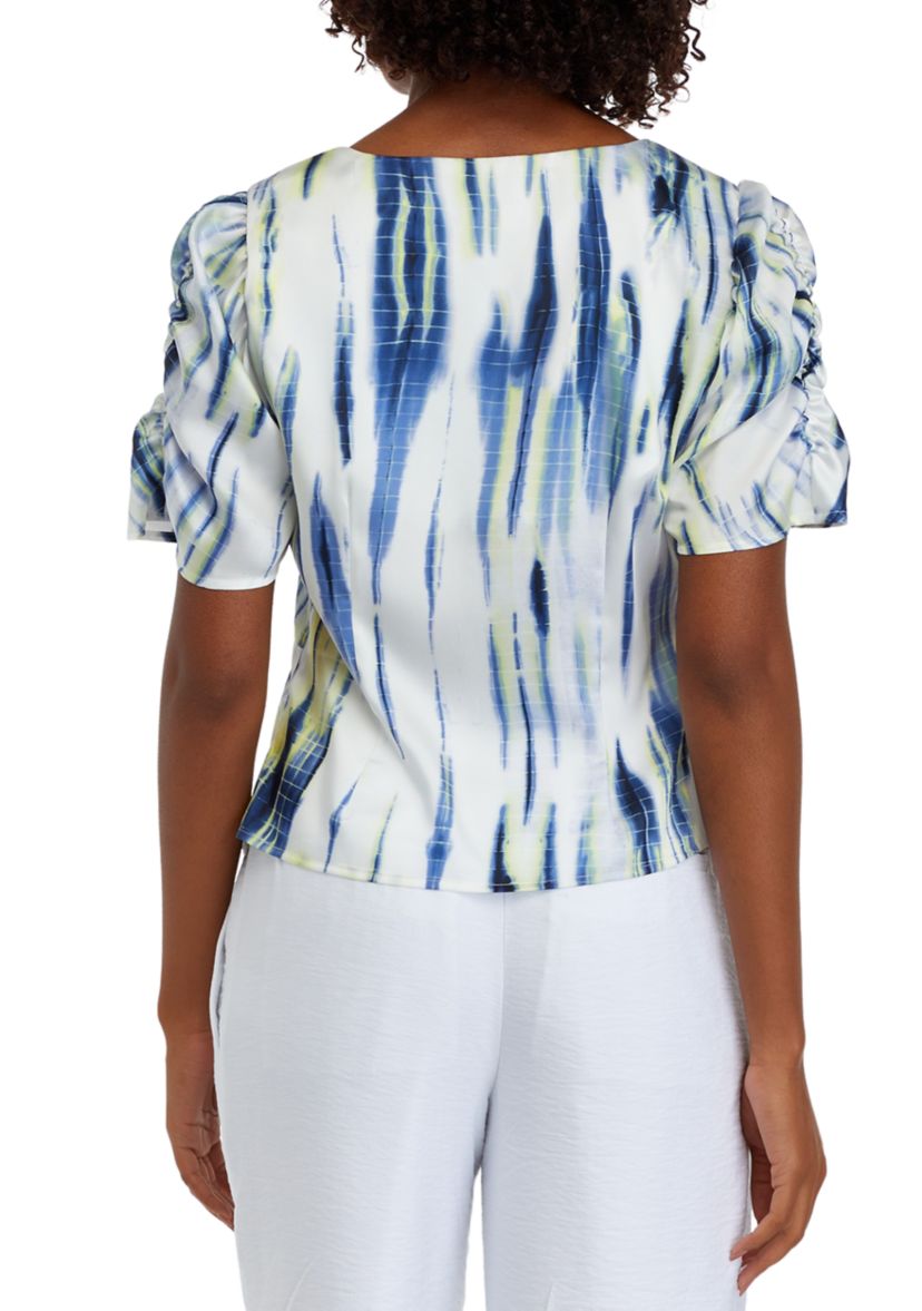 Womens Short Sleeve Ruched Tie Dye Blouse