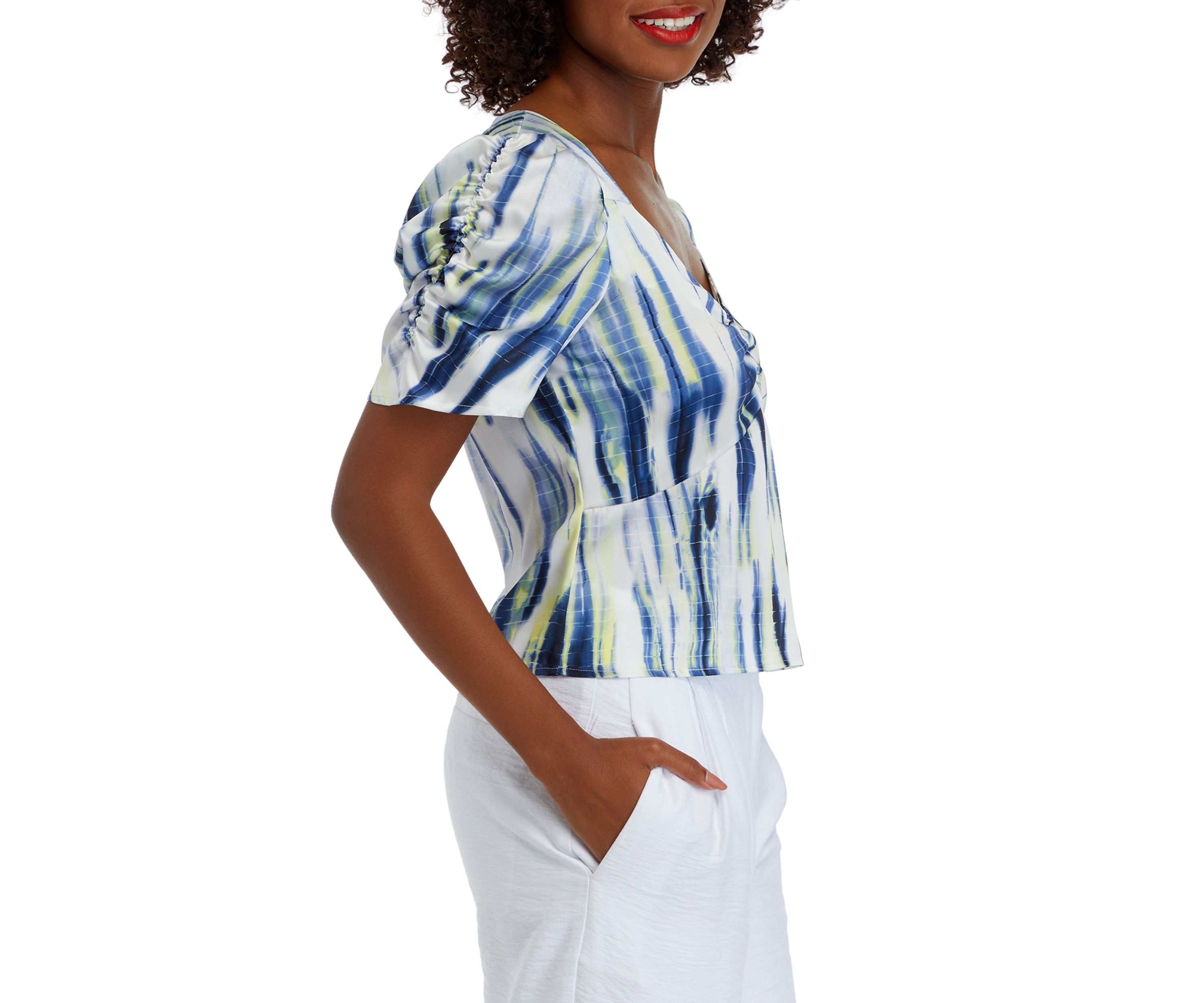 Womens Short Sleeve Ruched Tie Dye Blouse