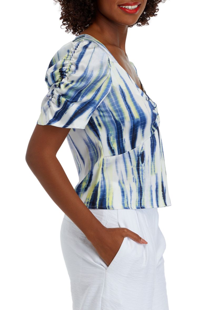 Womens Short Sleeve Ruched Tie Dye Blouse
