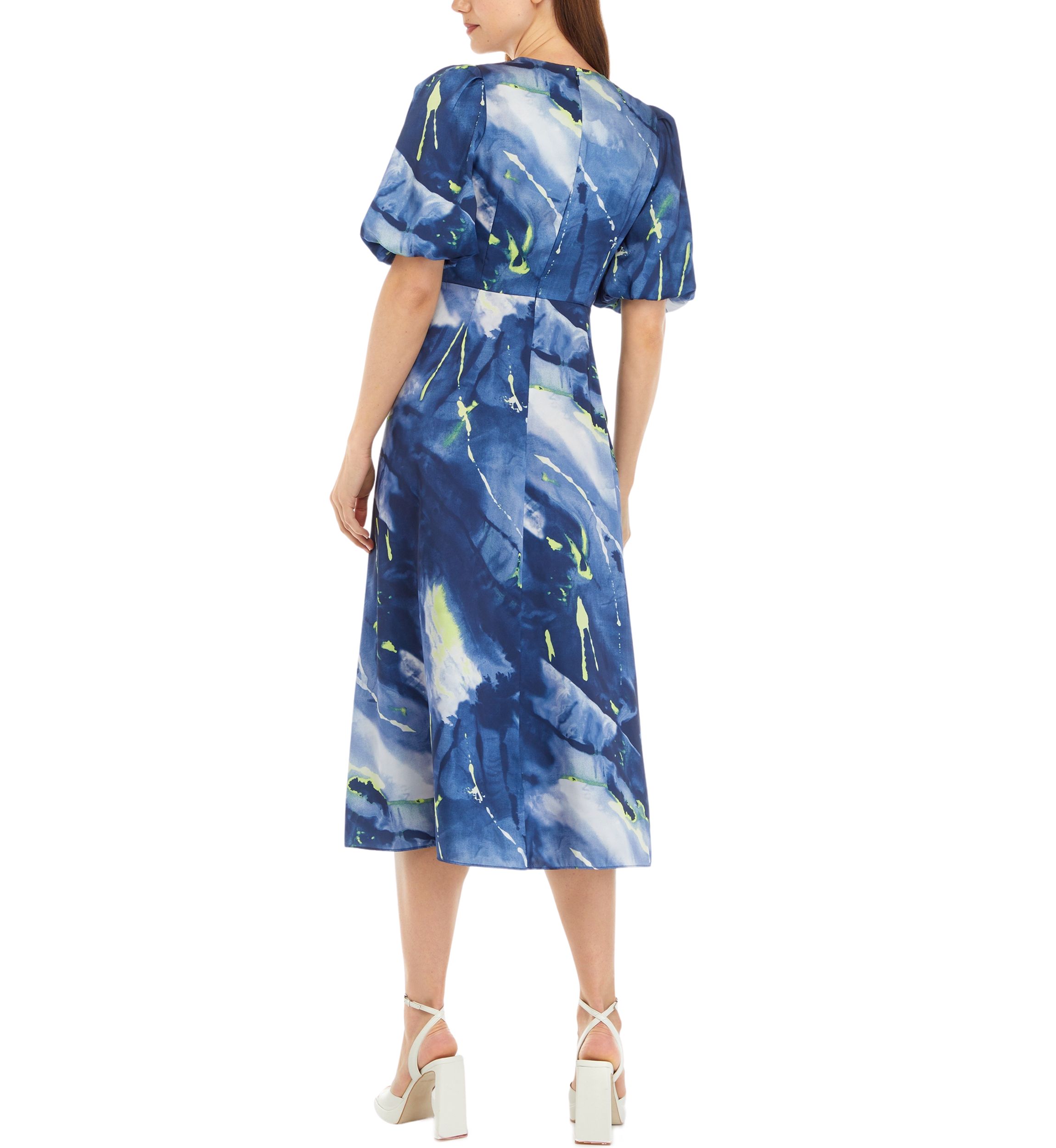 Womens Short Sleeve Ruched Printed Midi Dress