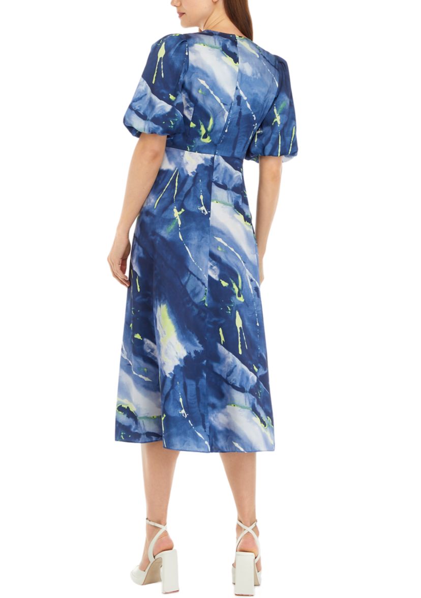 Womens Short Sleeve Ruched Printed Midi Dress