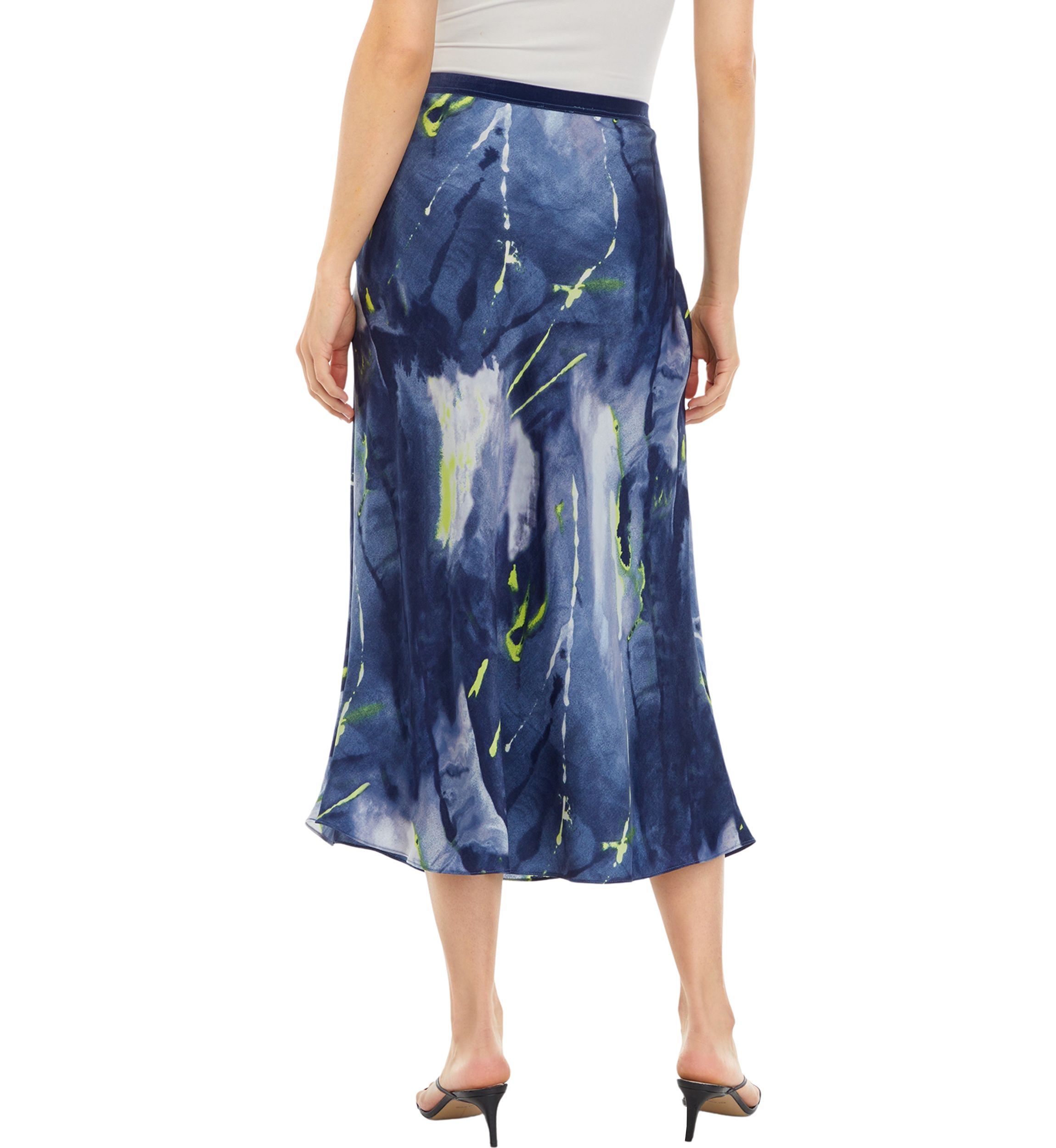 Womens Smudge Print Satin Midi Skirt