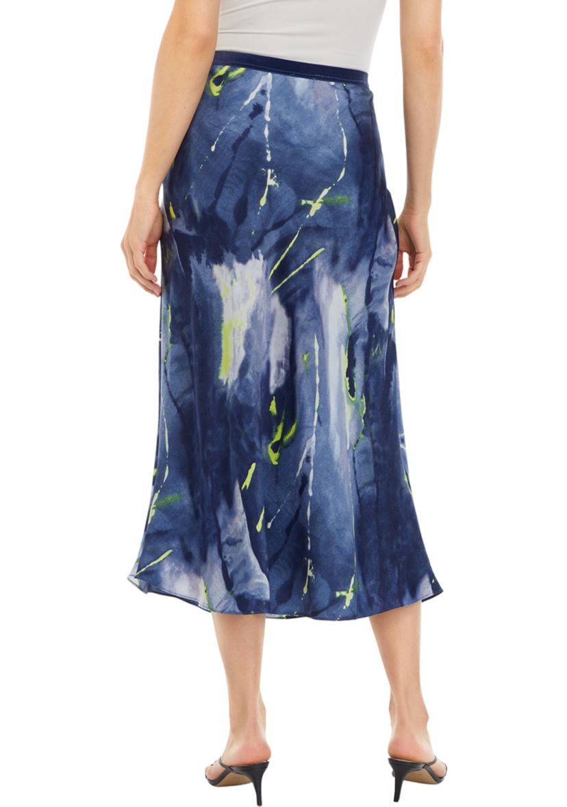 Womens Smudge Print Satin Midi Skirt