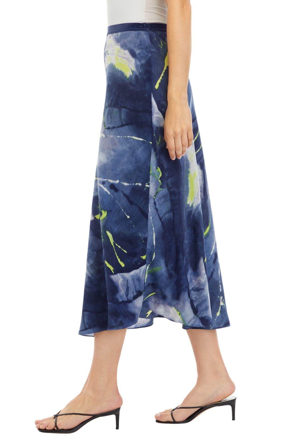 Womens Smudge Print Satin Midi Skirt