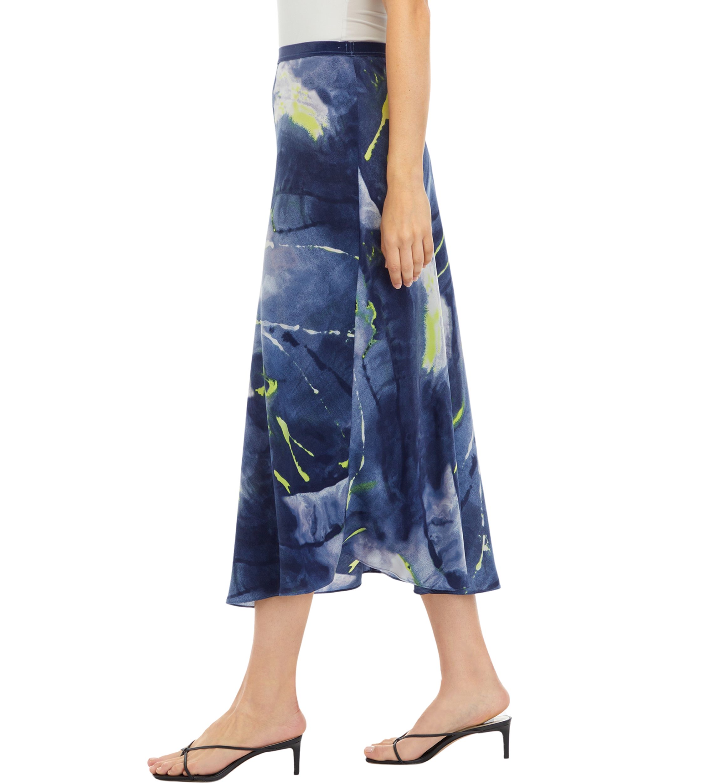 Womens Smudge Print Satin Midi Skirt