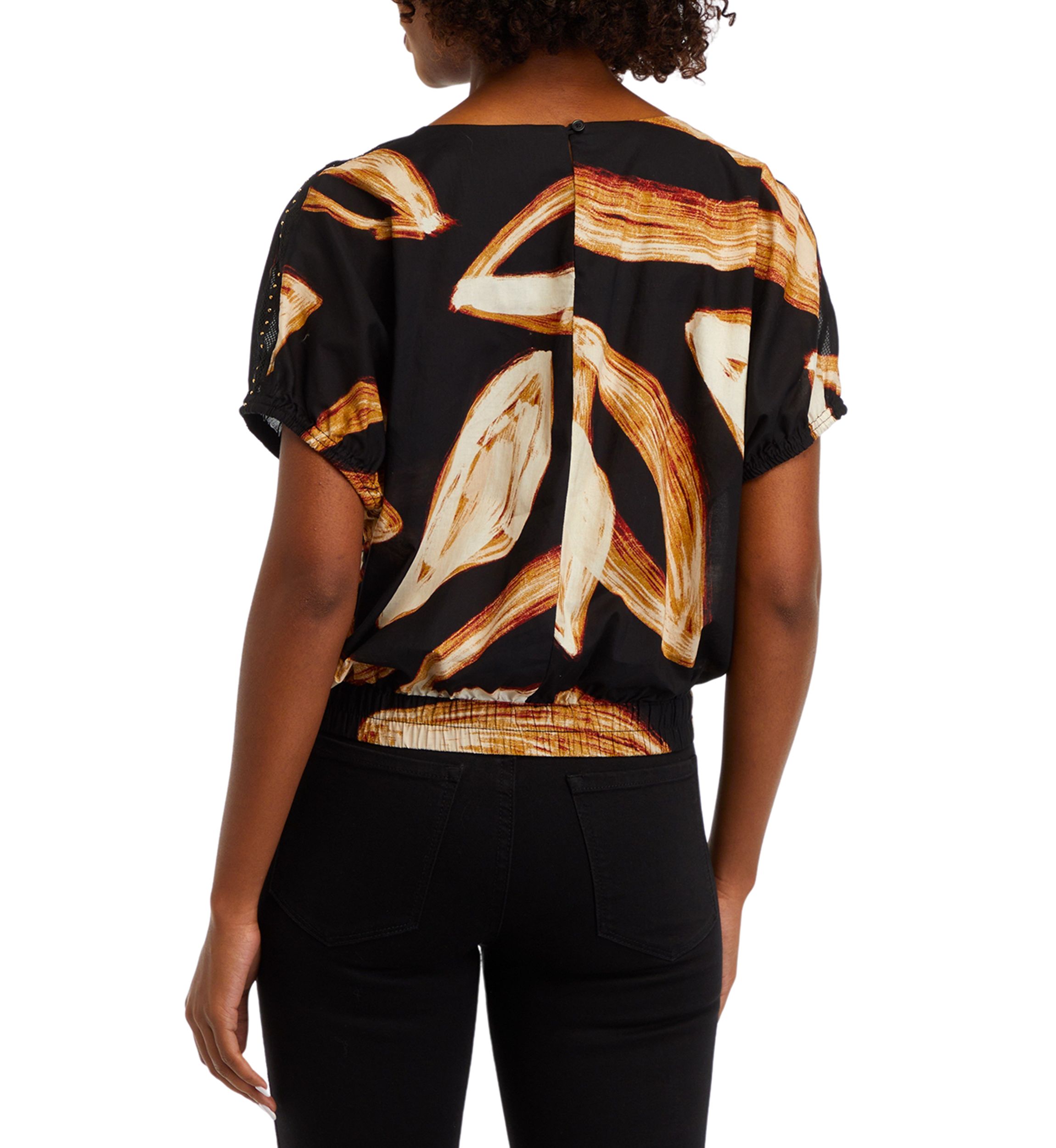 Womens Short Sleeve Leaf Print Blouse