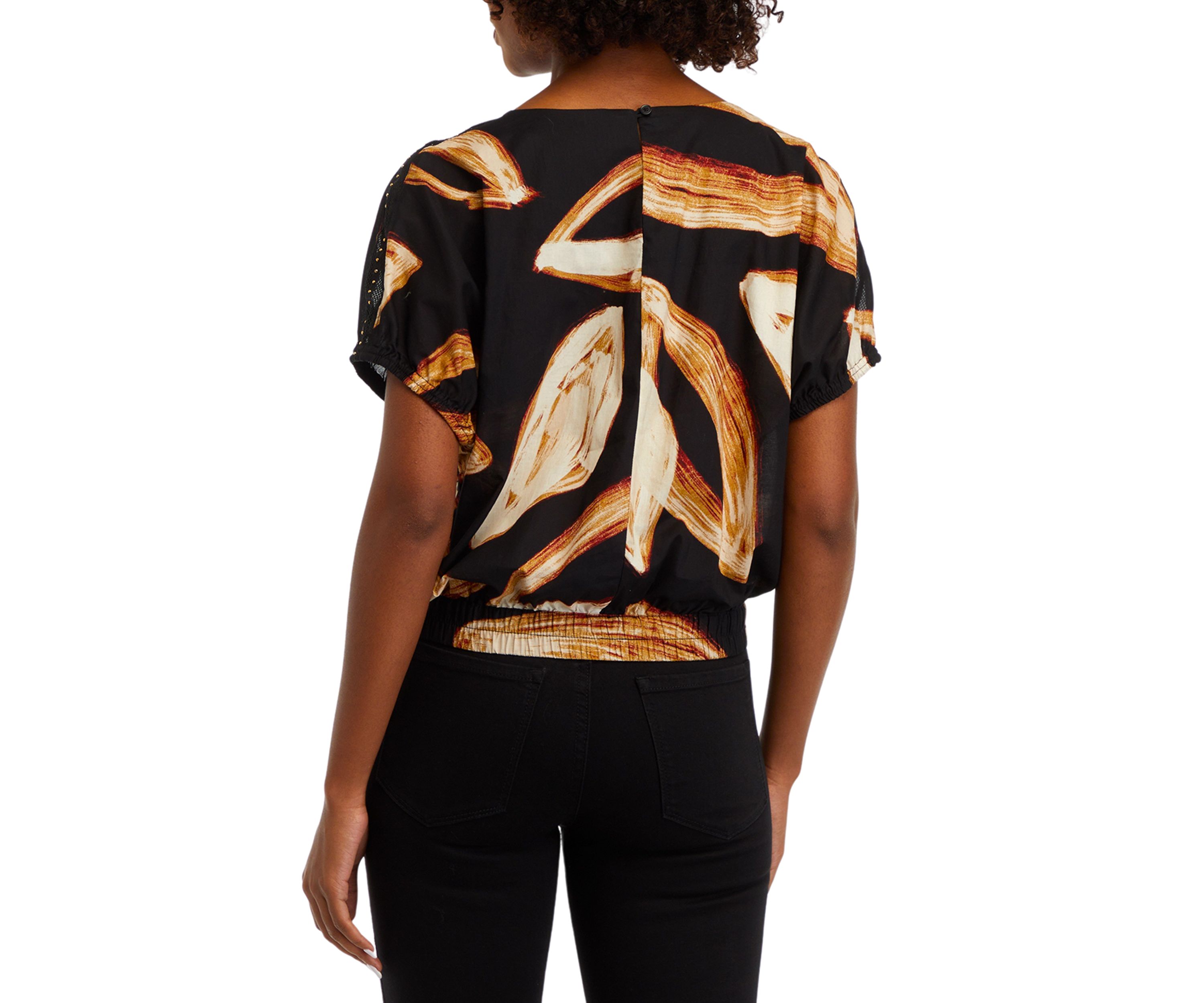 Womens Short Sleeve Leaf Print Blouse