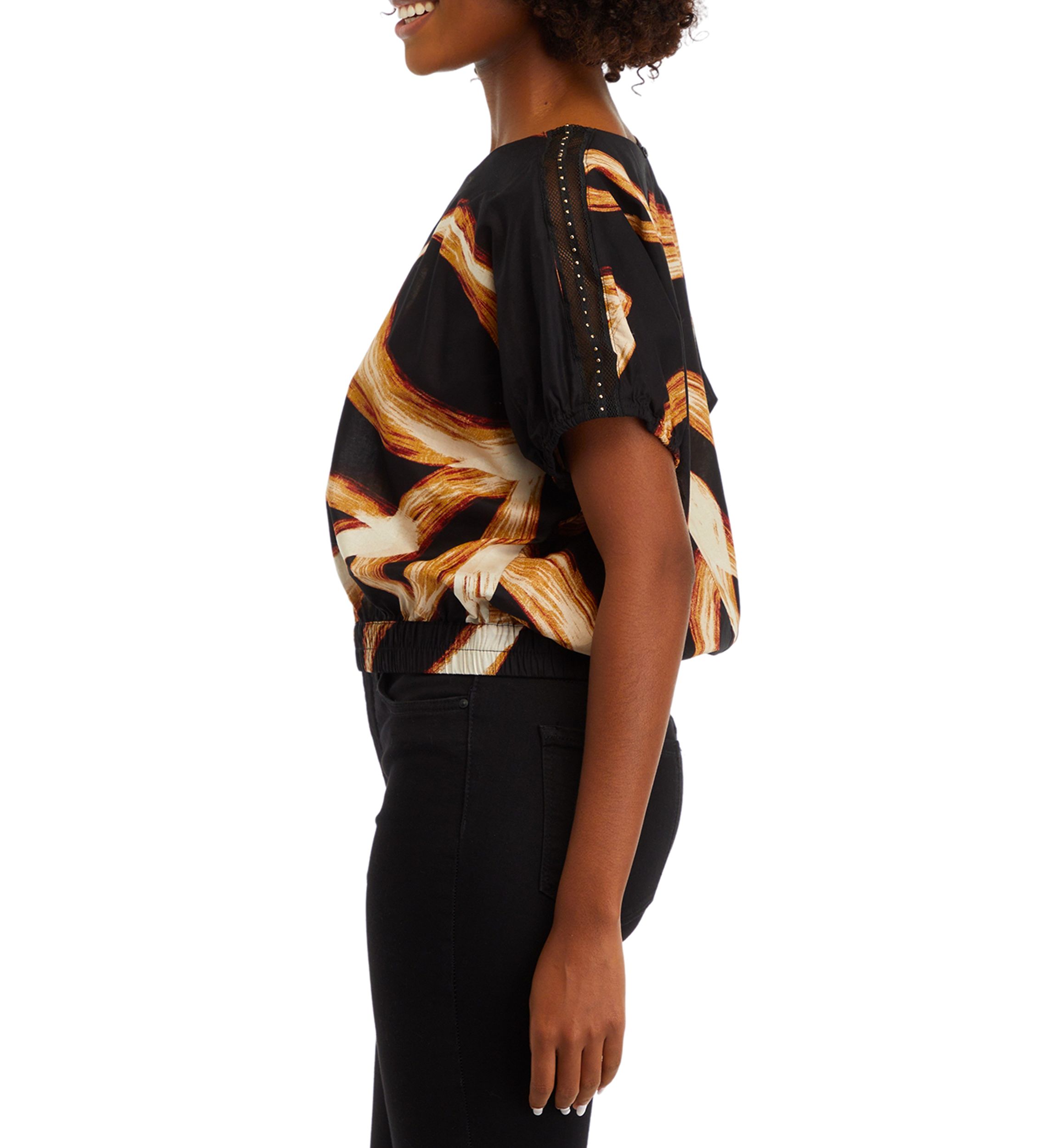 Womens Short Sleeve Leaf Print Blouse