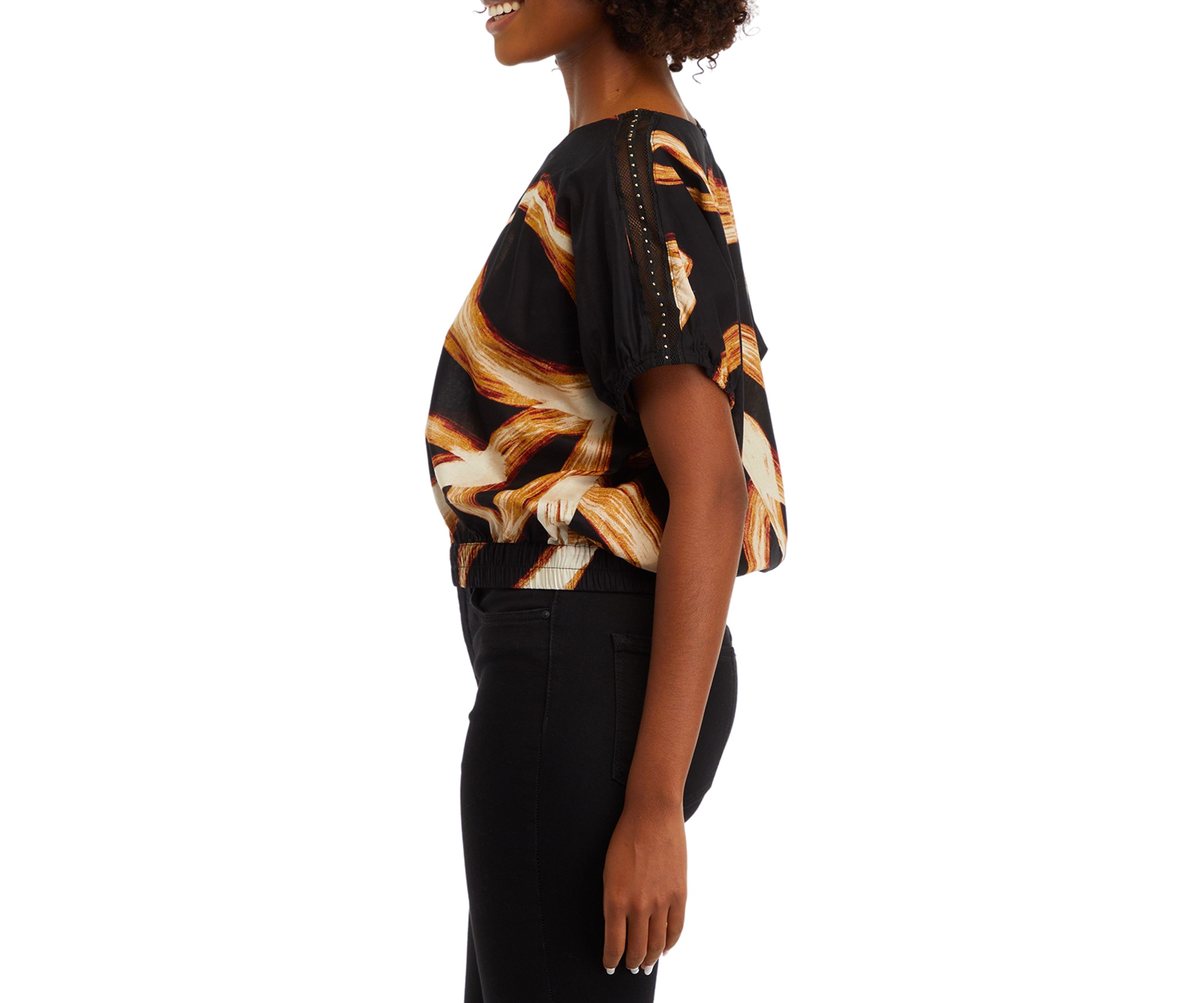 Womens Short Sleeve Leaf Print Blouse