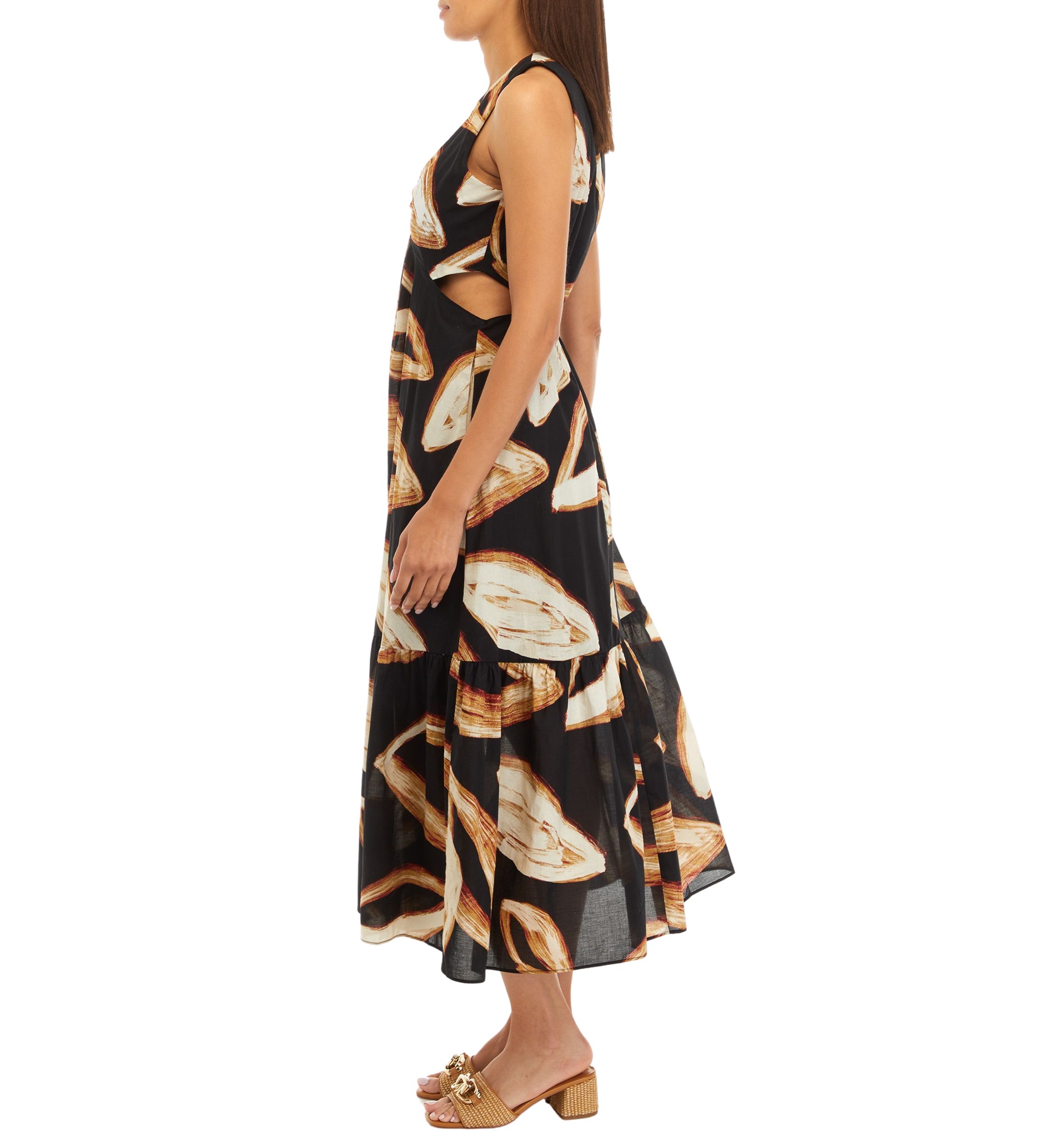 Womens Sleeveless Tie Waist Leaf Print Dress