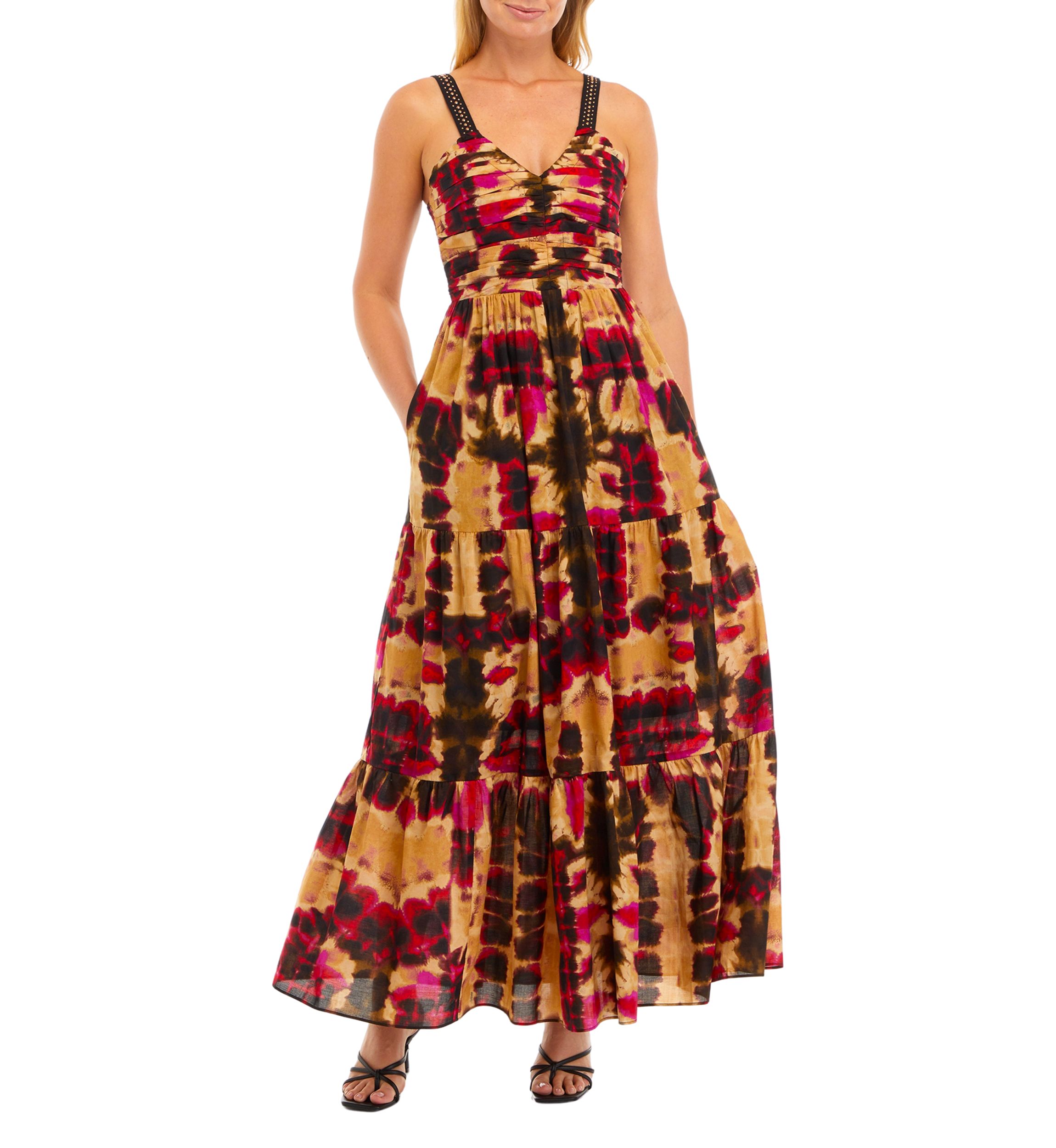Womens Tie Dye Tiered Midi Dress