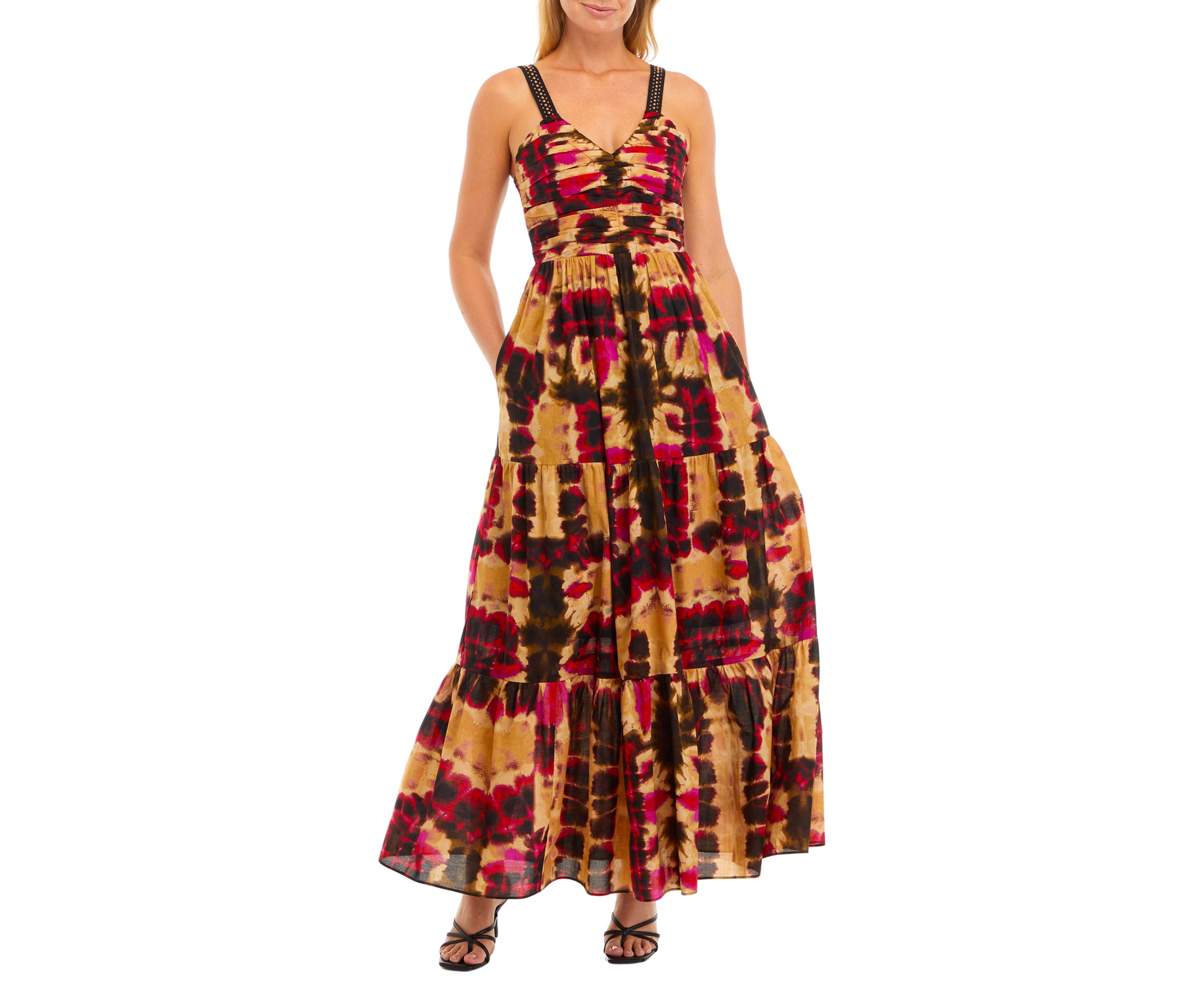 Womens Tie Dye Tiered Midi Dress