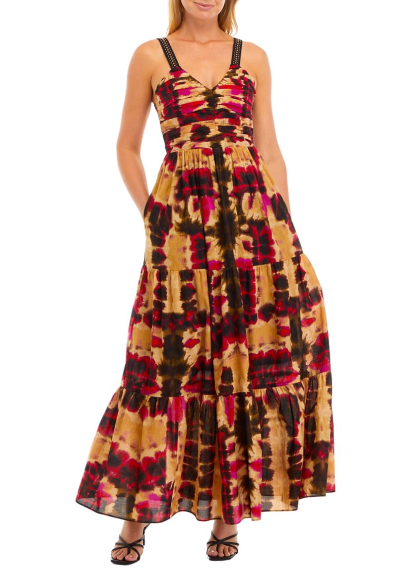 Womens Tie Dye Tiered Midi Dress