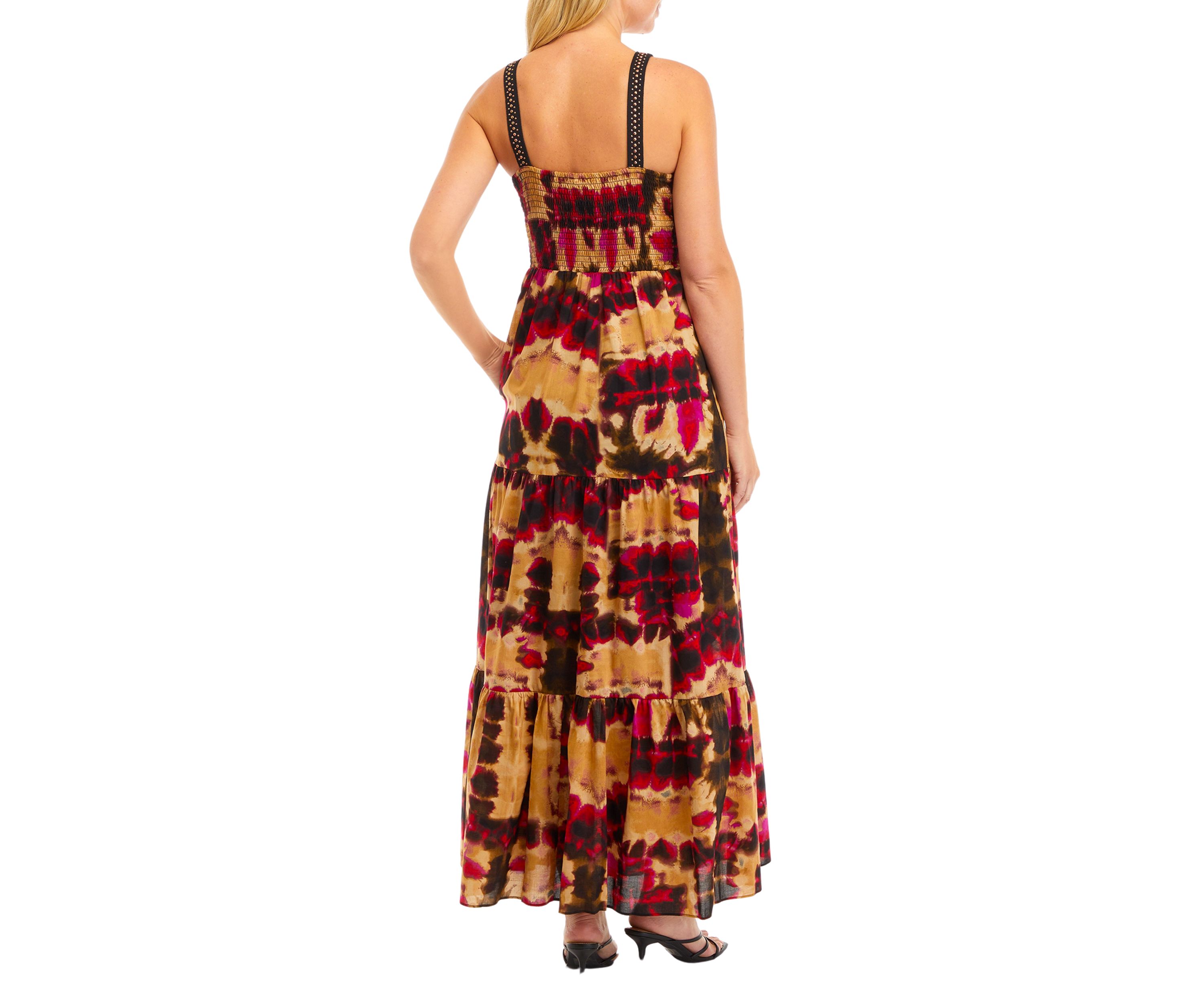 Womens Tie Dye Tiered Midi Dress