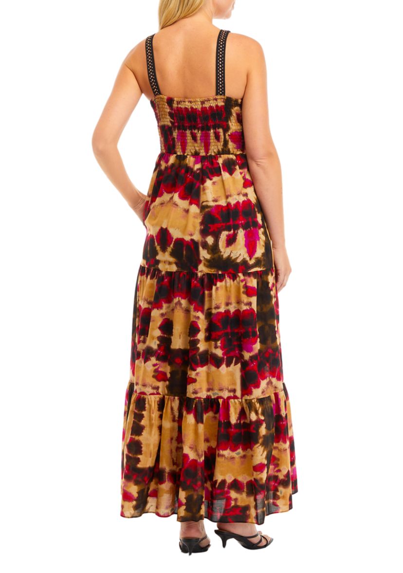 Womens Tie Dye Tiered Midi Dress