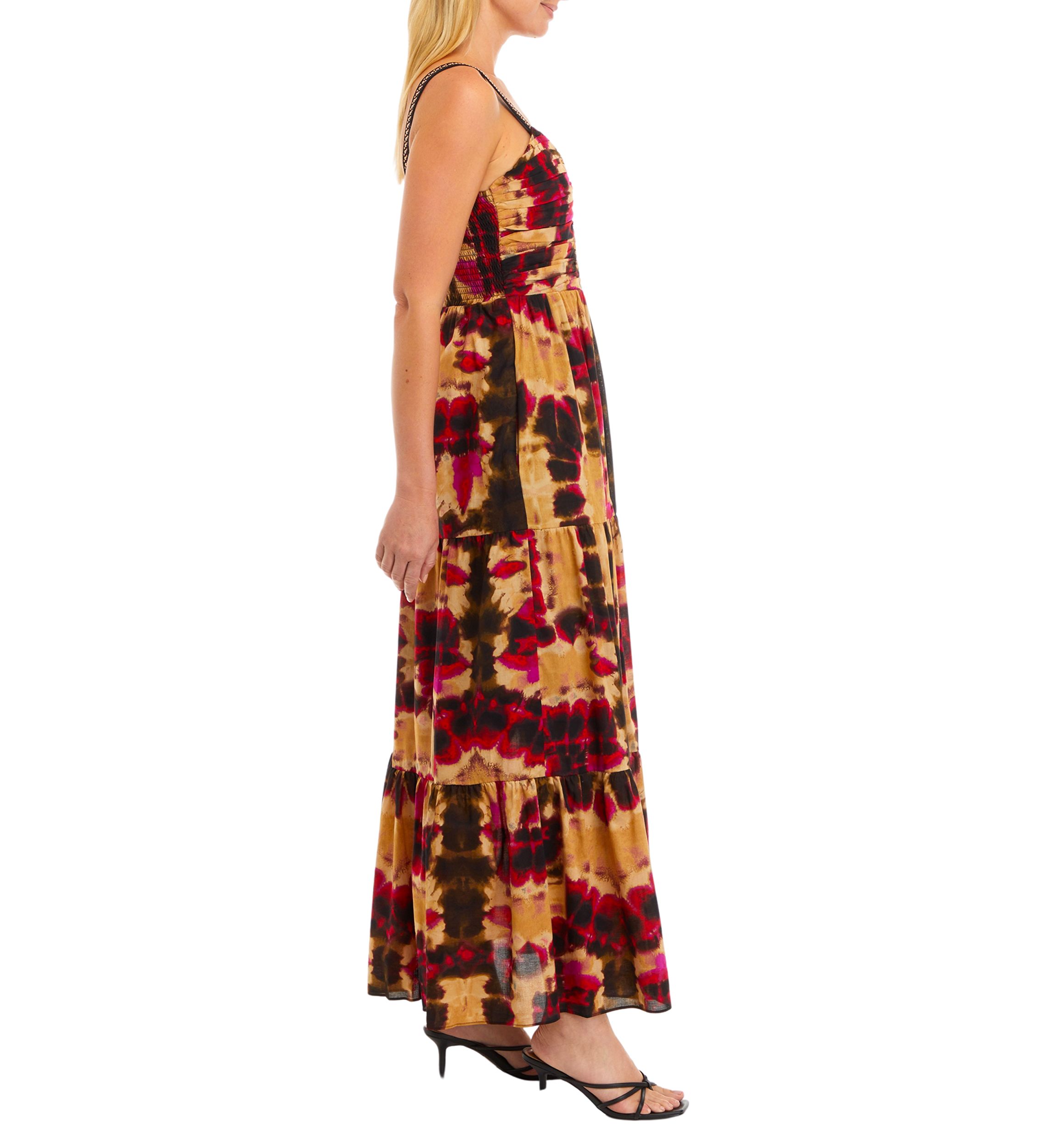 Womens Tie Dye Tiered Midi Dress
