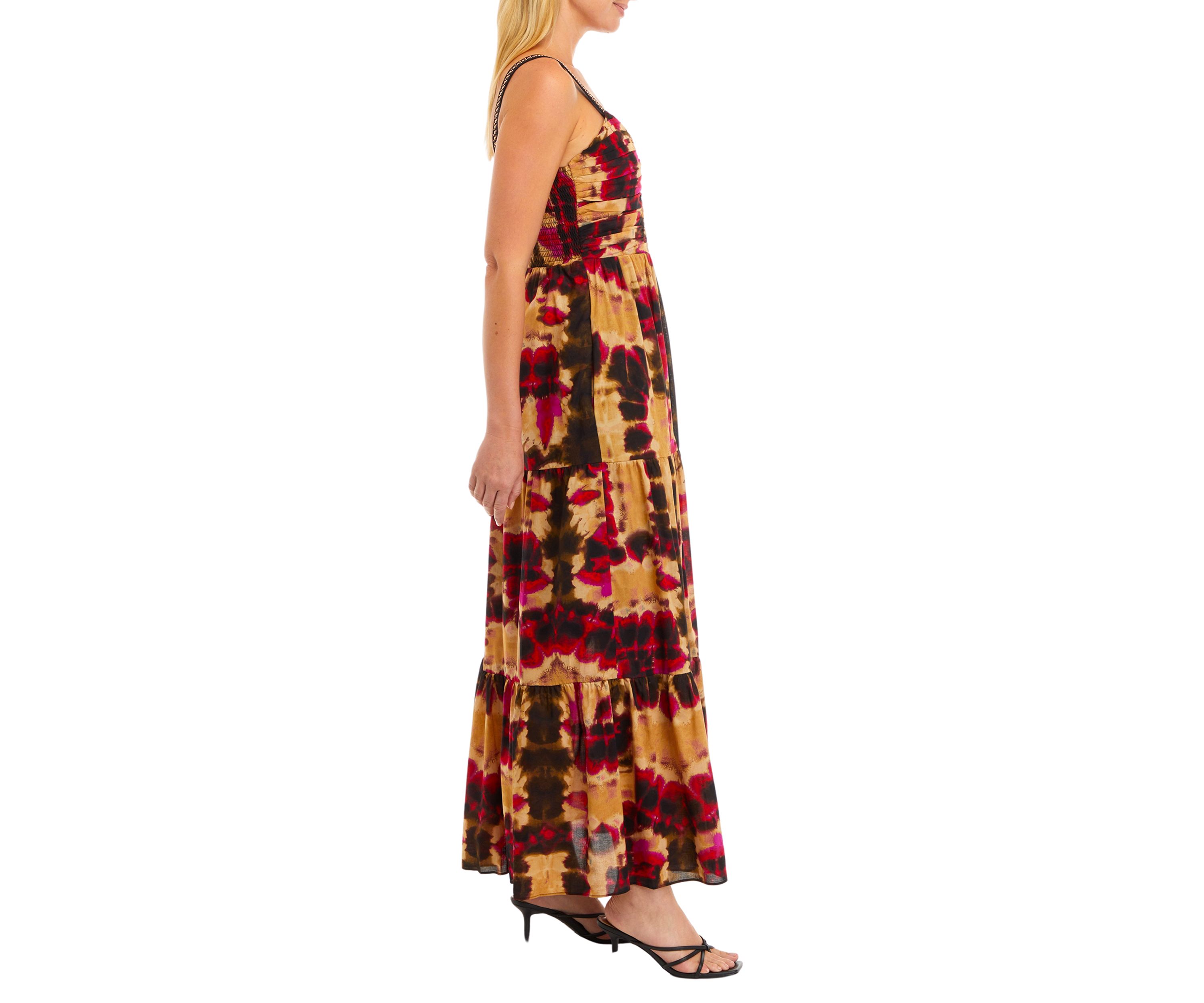 Womens Tie Dye Tiered Midi Dress