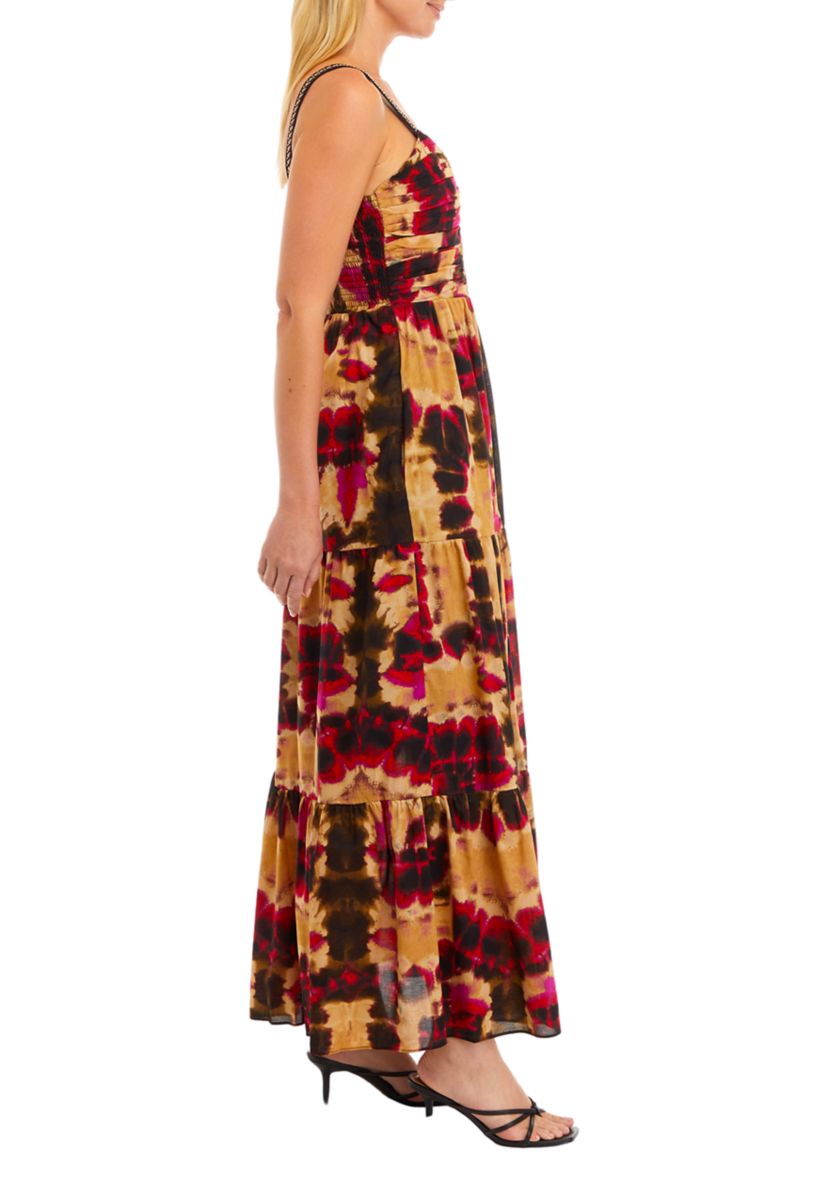 Womens Tie Dye Tiered Midi Dress