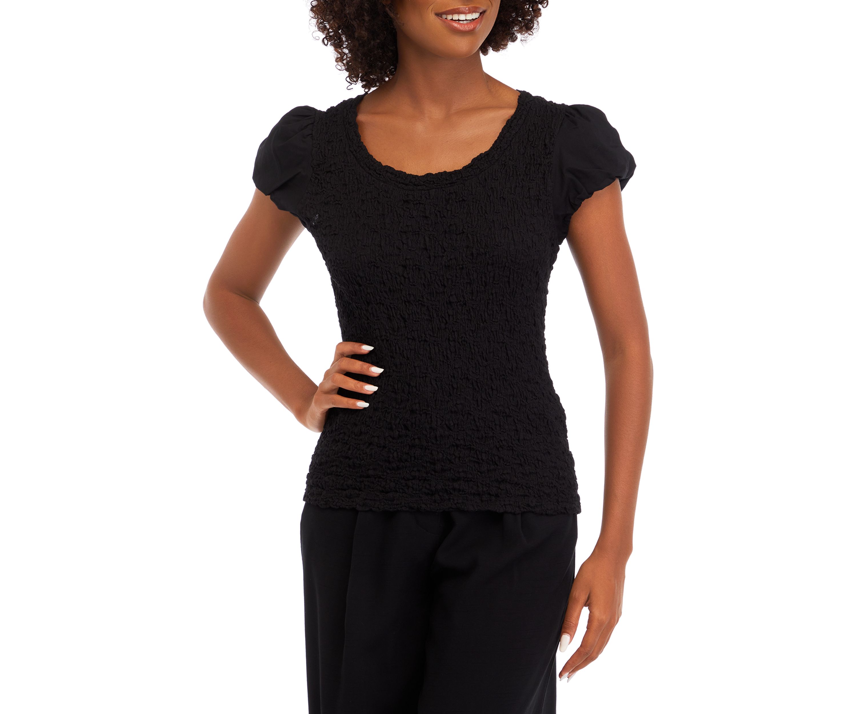 Womens Short Sleeve Textured Knit Top