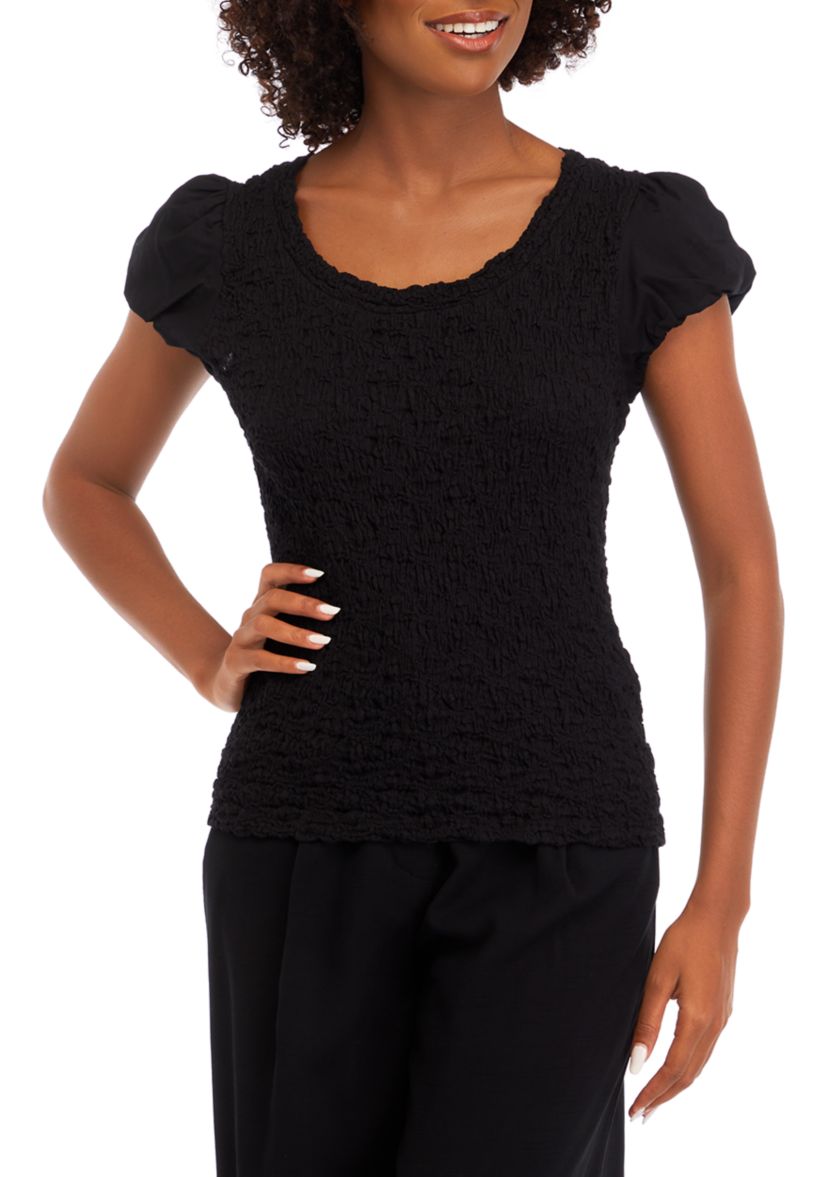 Womens Short Sleeve Textured Knit Top