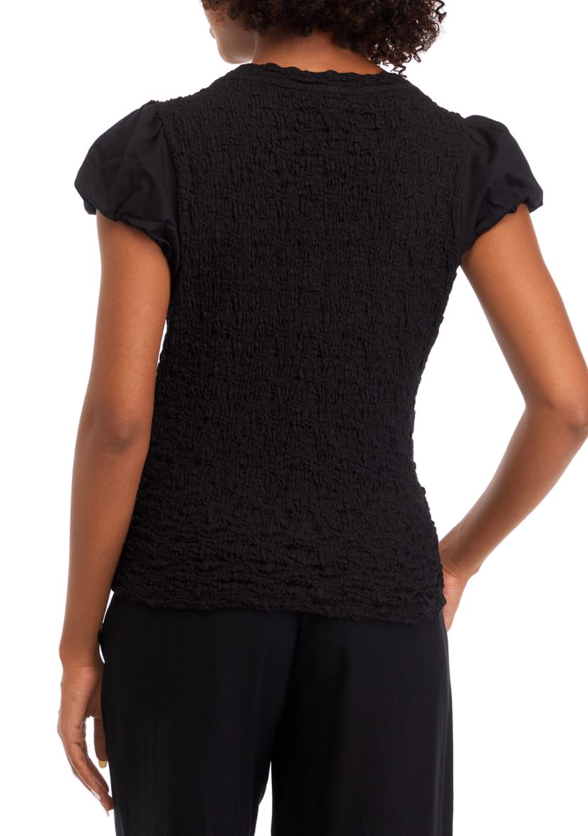 Womens Short Sleeve Textured Knit Top