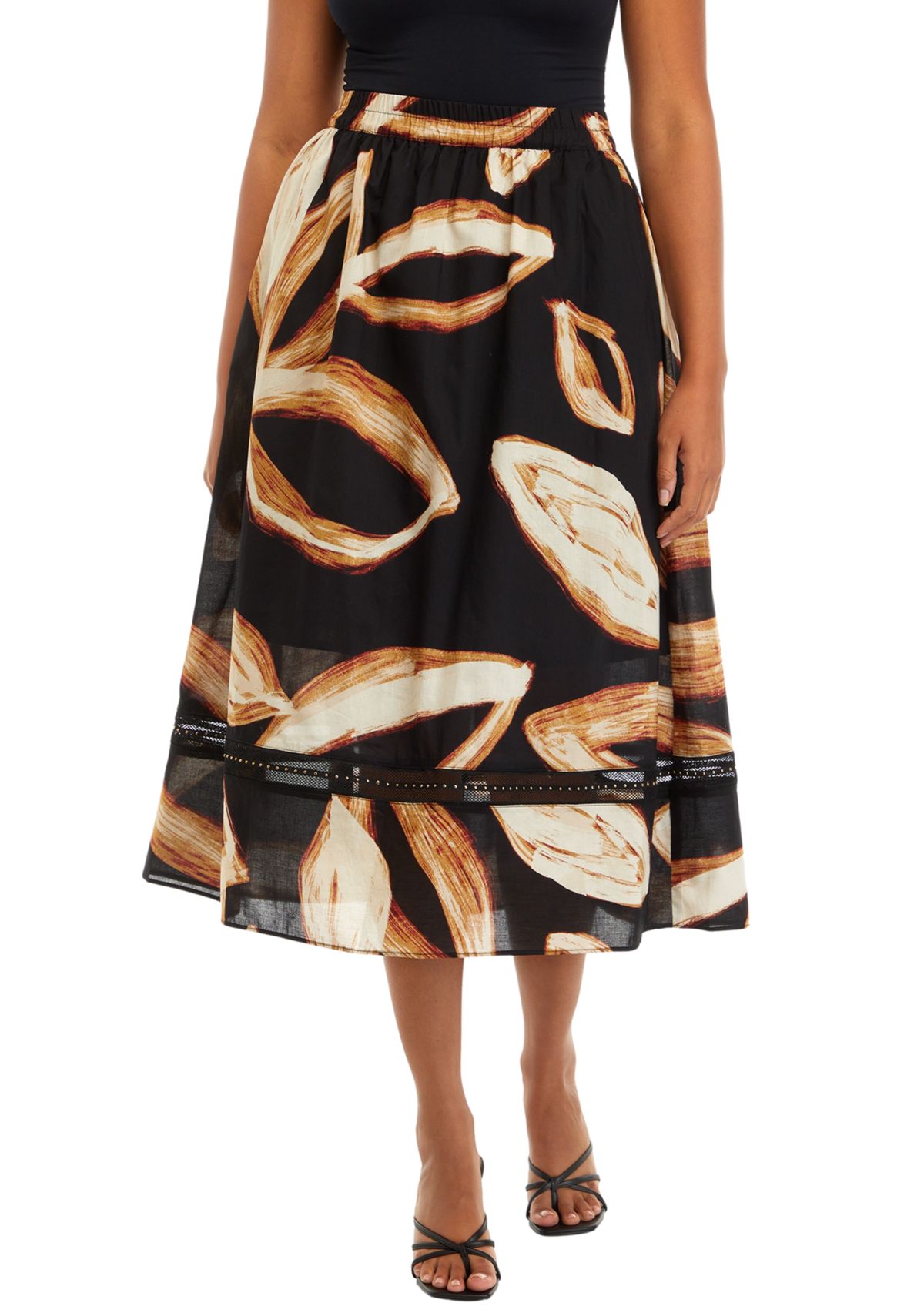 Womens Leaf Print A-Line Skirt 