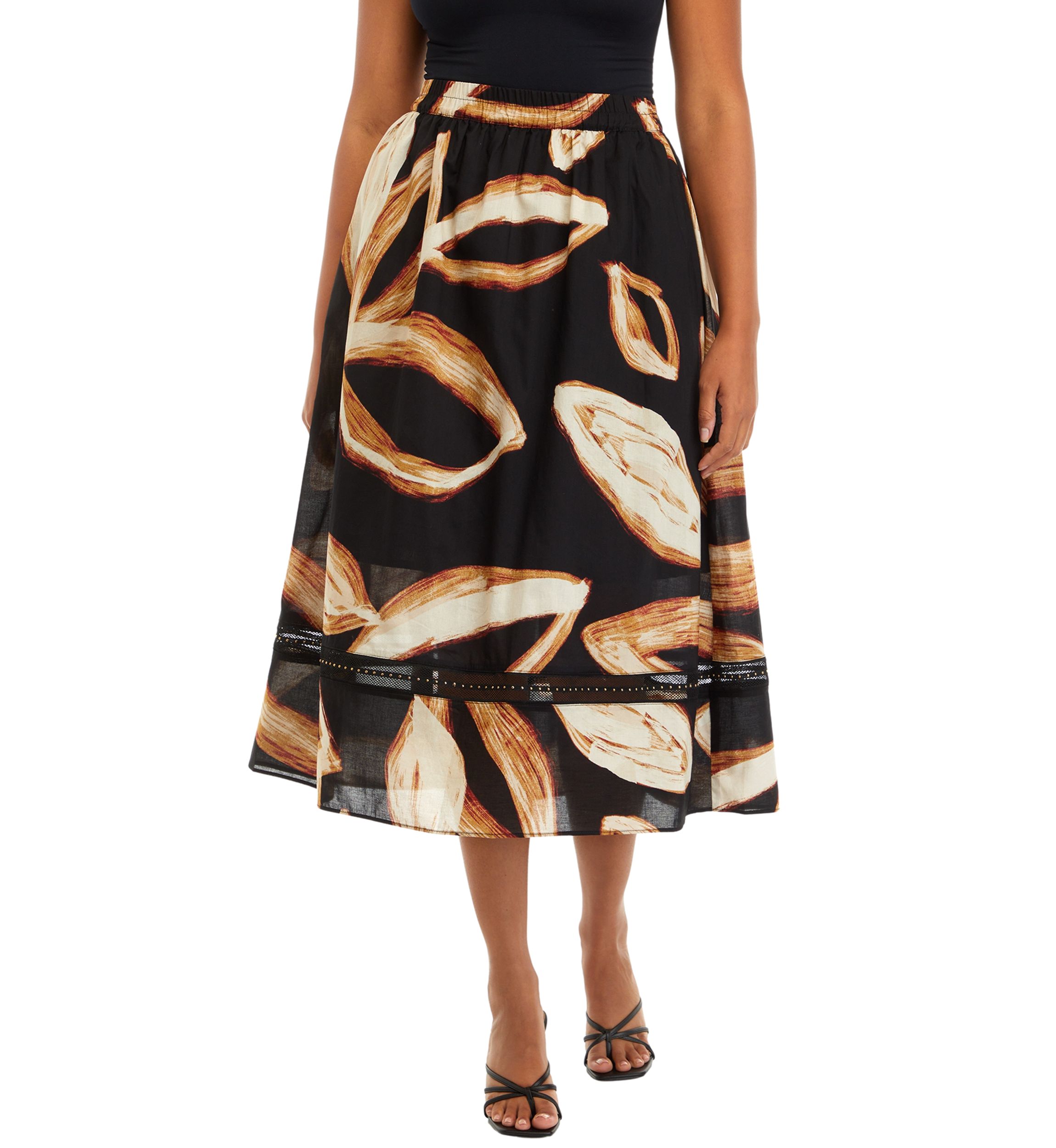 Womens Leaf Print A-Line Skirt 