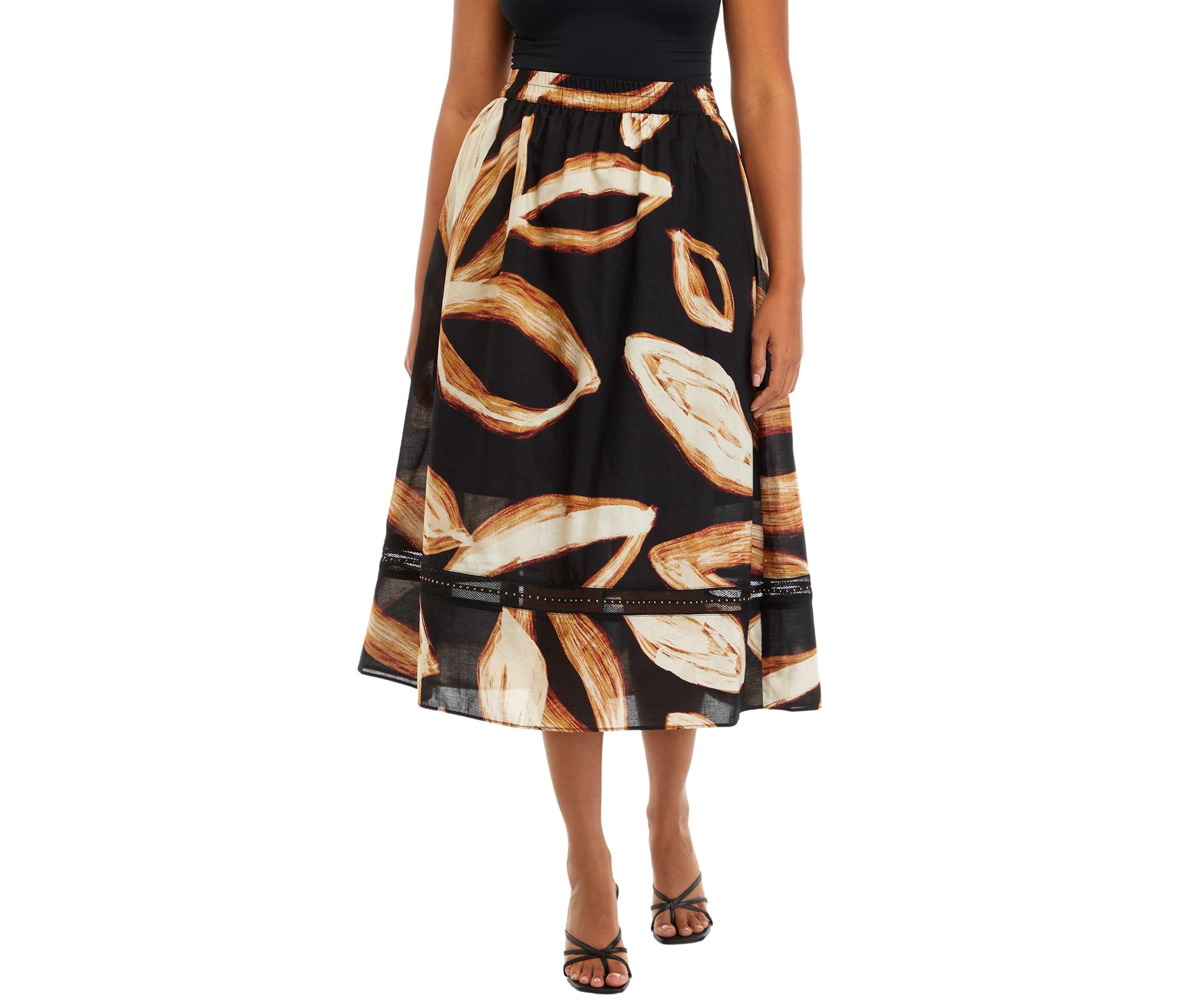 Womens Leaf Print A-Line Skirt 