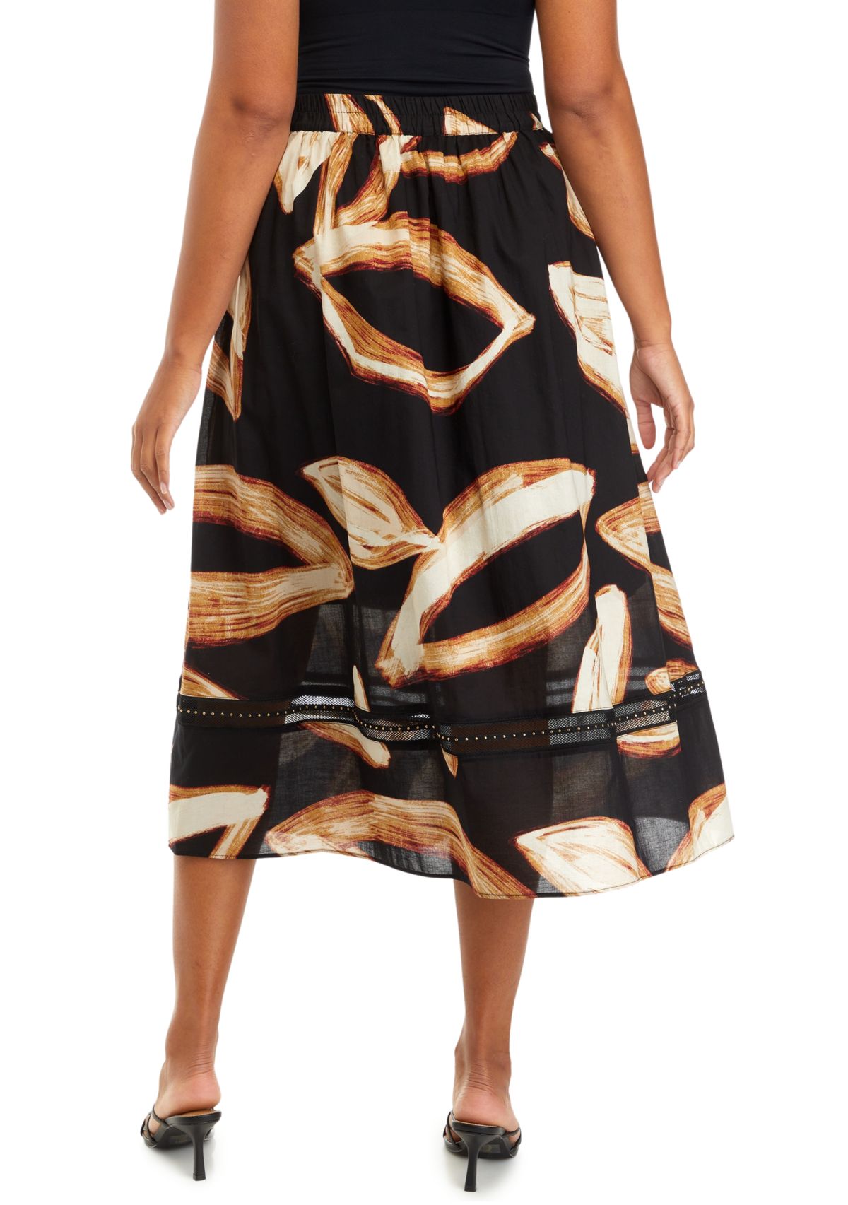 Womens Leaf Print A-Line Skirt 
