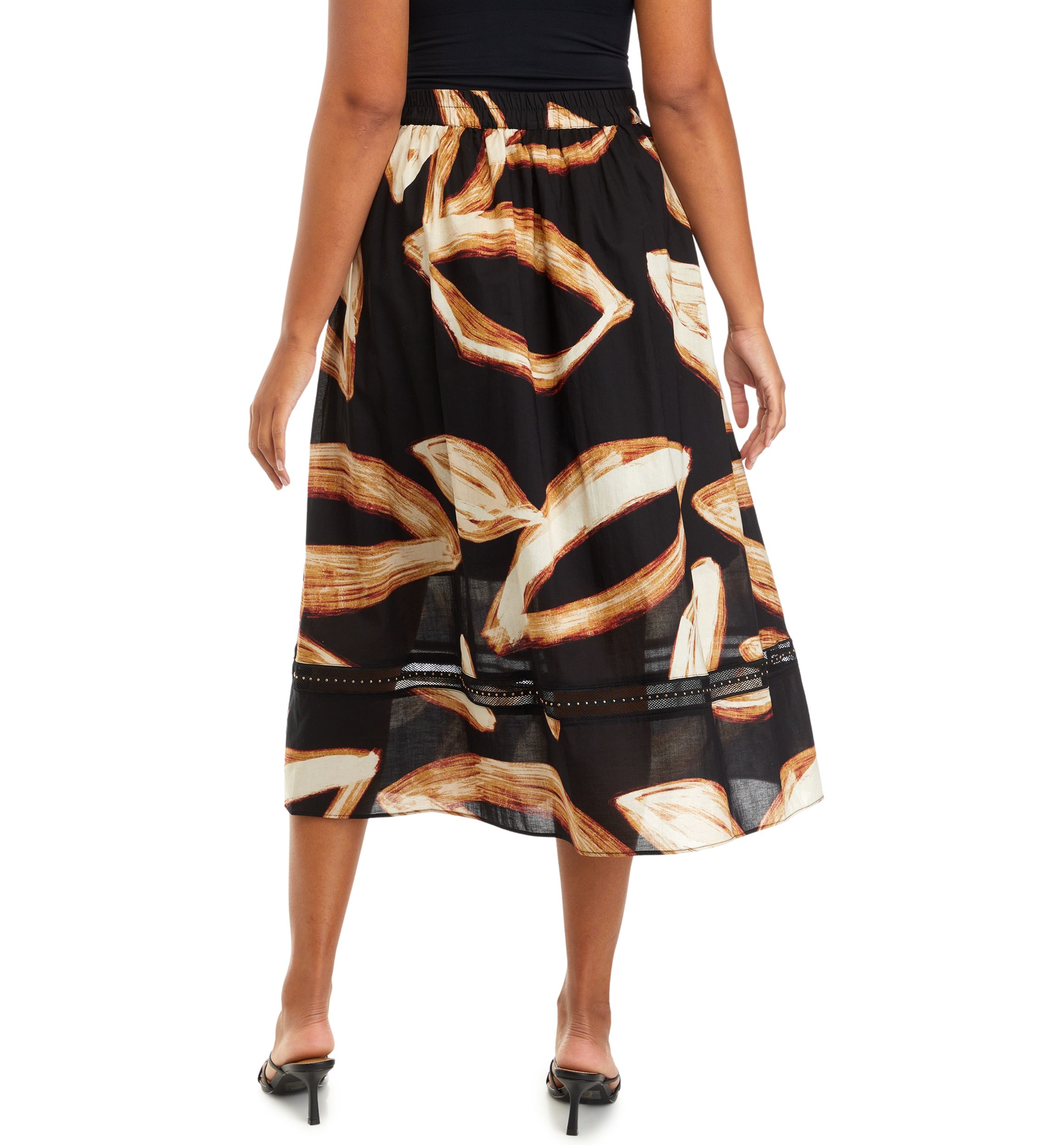 Womens Leaf Print A-Line Skirt 