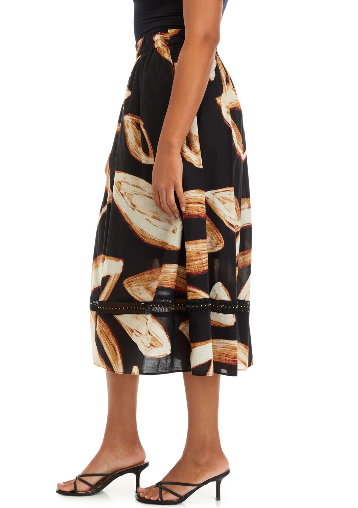 Womens Leaf Print A-Line Skirt 